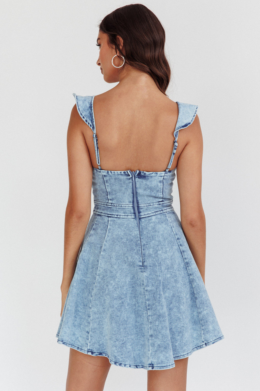 Nola Ruffle Strap Mini Dress Light Denim by Selfie Leslie Australia