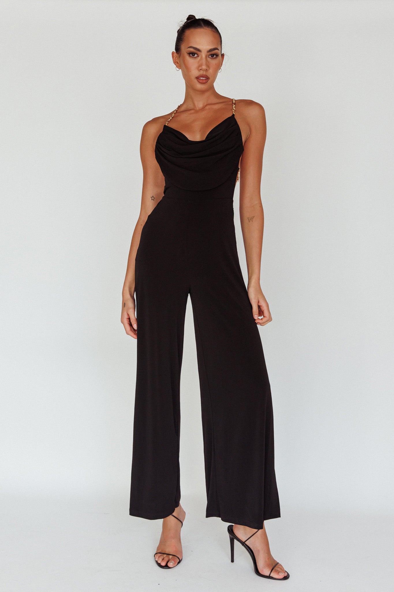 Emanuella Chain Strap Jumpsuit Black by Selfie Leslie Australia