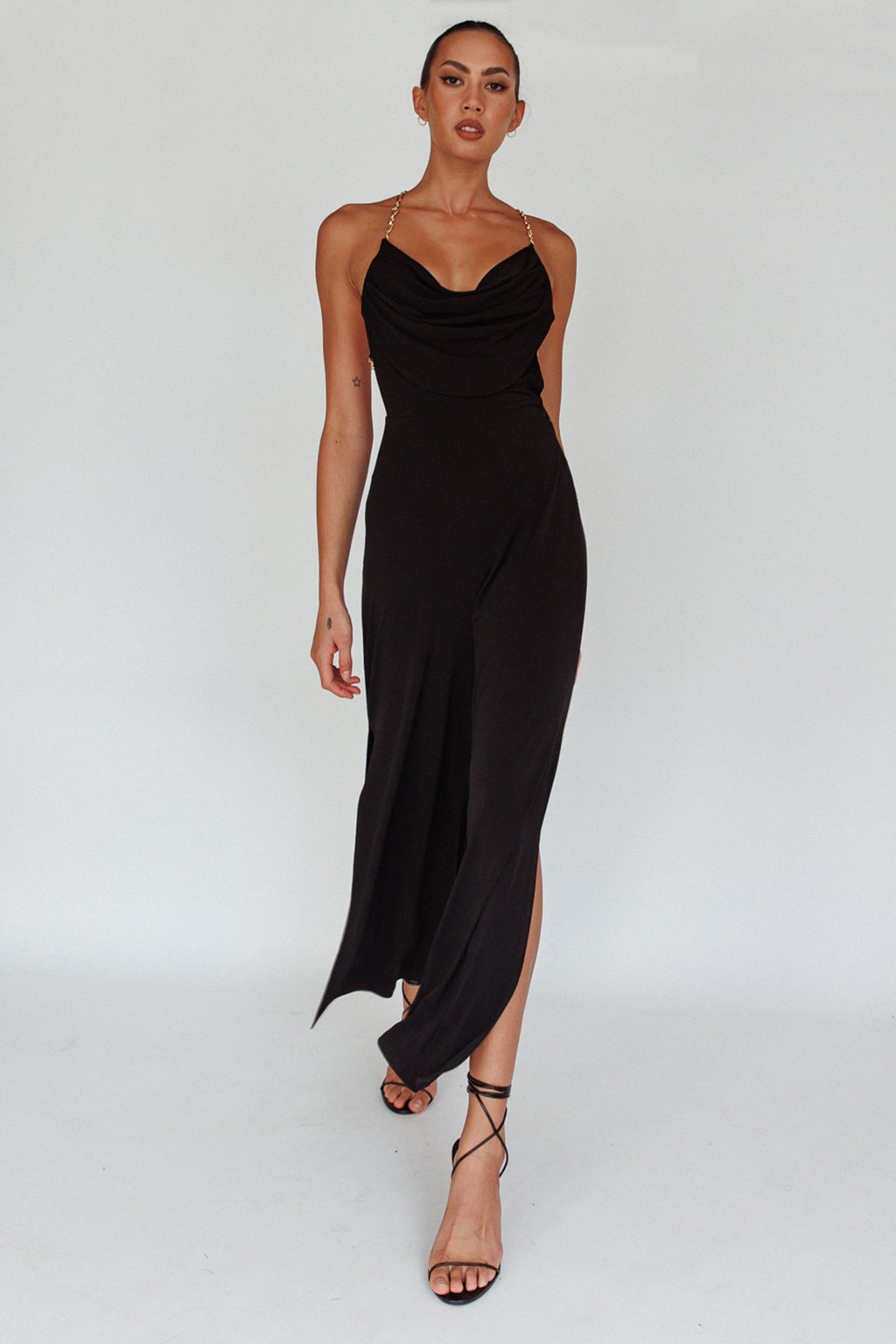 Emanuella Chain Strap Jumpsuit Black by Selfie Leslie Australia