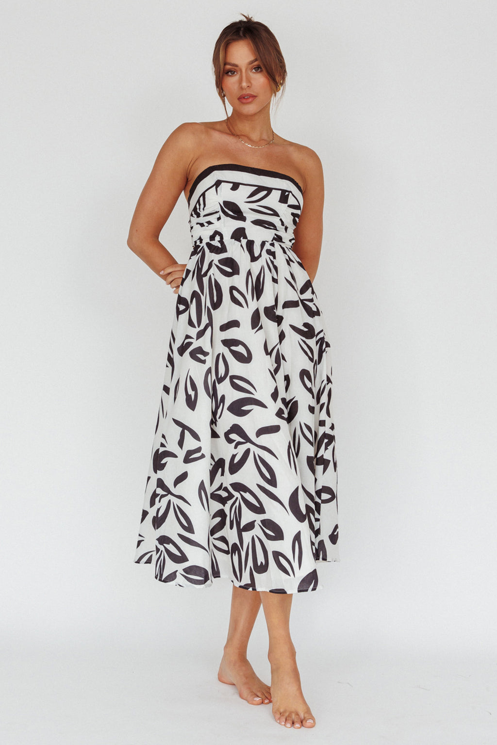 Randi Tie-Back Maxi Dress Leaf Print Beige by Selfie Leslie Australia