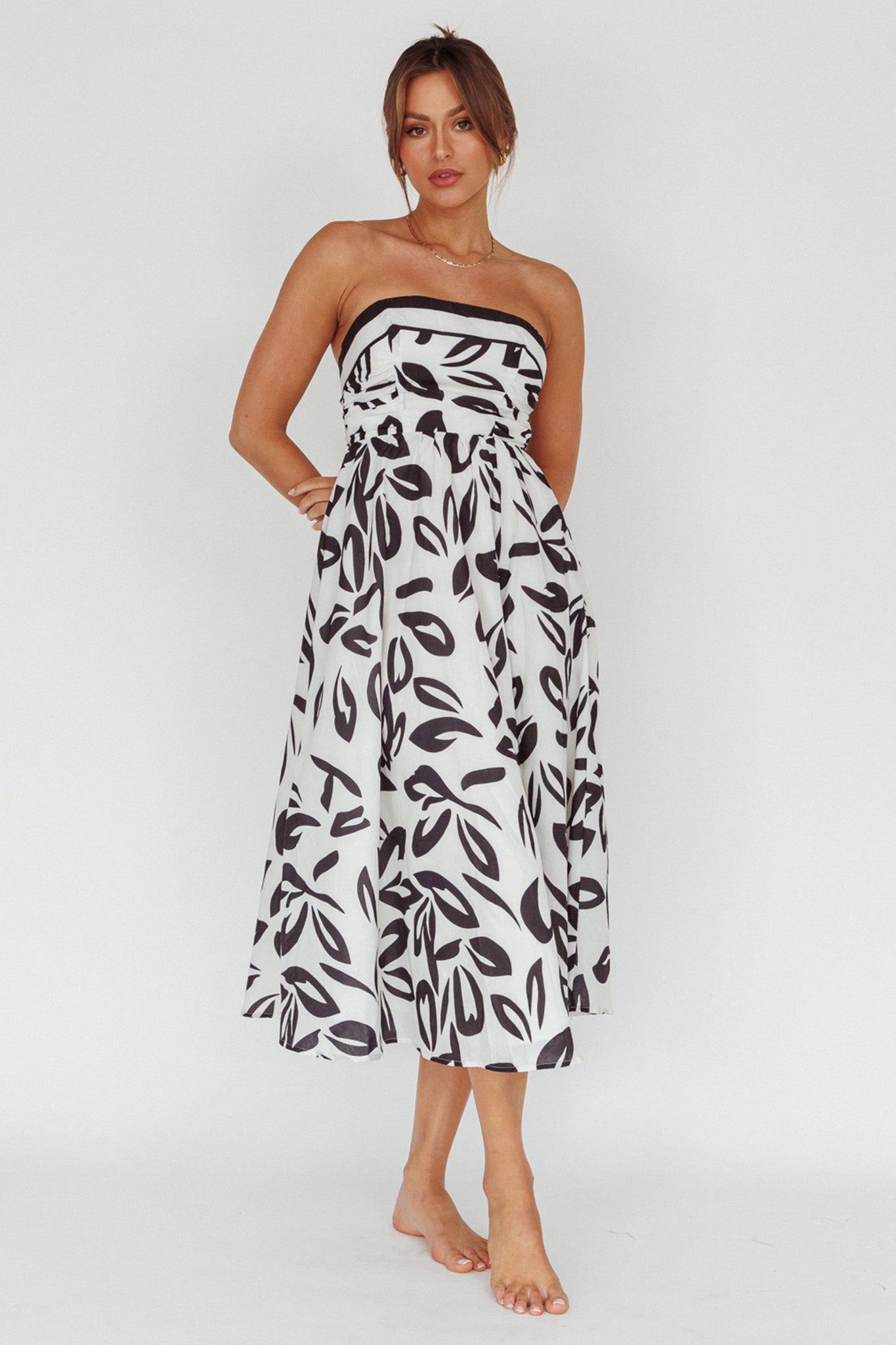 Randi Tie-Back Maxi Dress Leaf Print Beige by Selfie Leslie Australia
