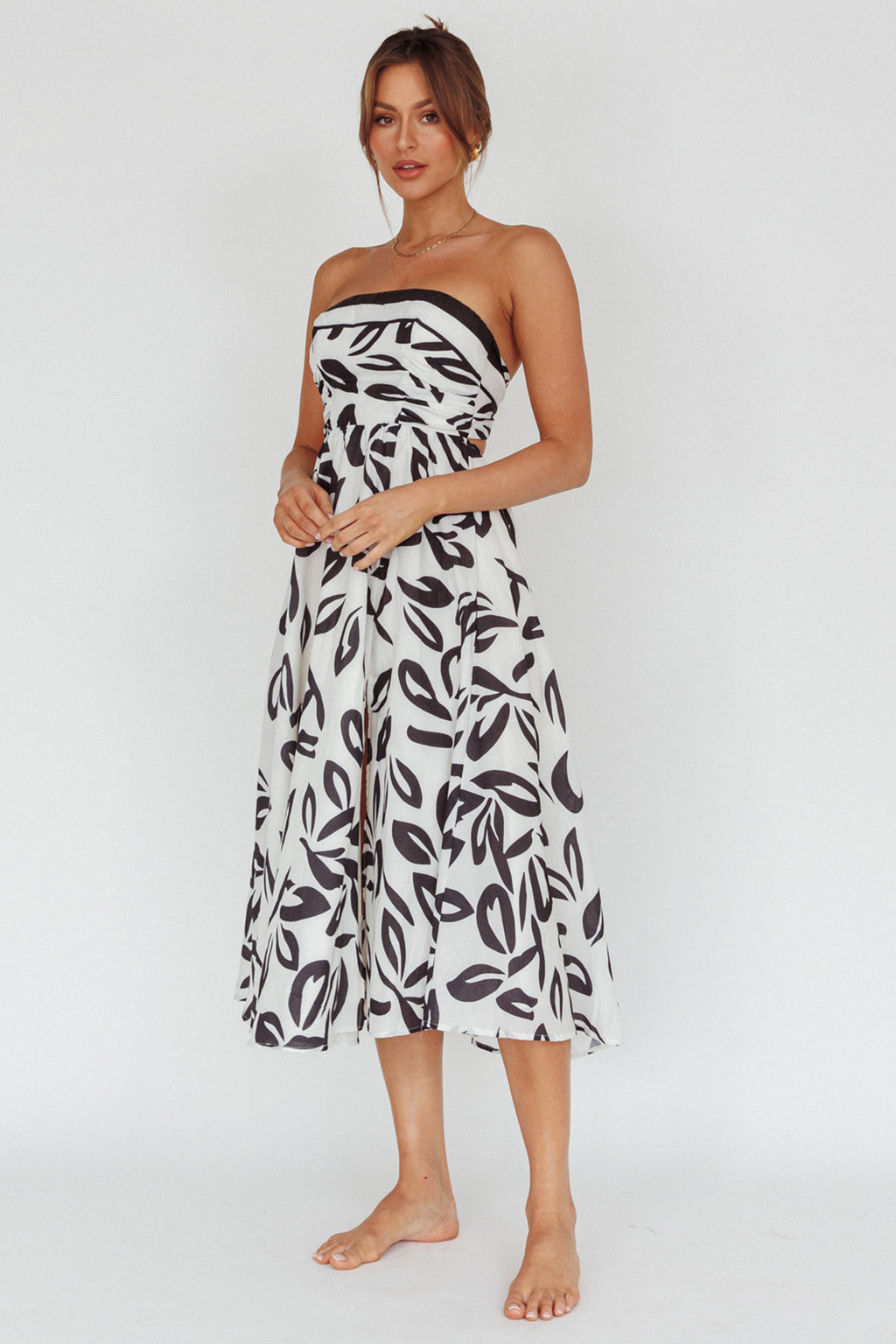 Randi Tie-Back Maxi Dress Leaf Print Beige by Selfie Leslie Australia