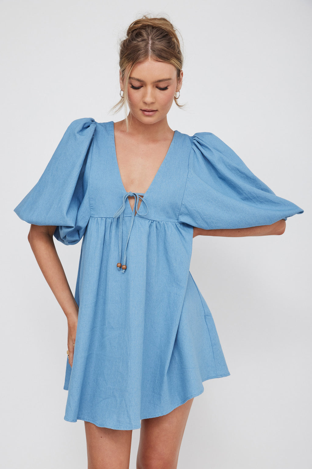 New Haven Puff Sleeve Swing Dress Denim by Selfie Leslie Australia