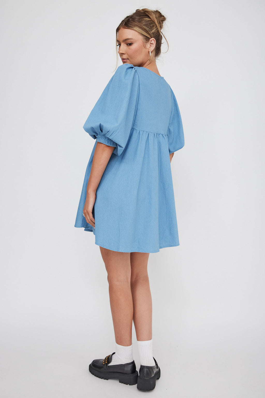 New Haven Puff Sleeve Swing Dress Denim by Selfie Leslie Australia