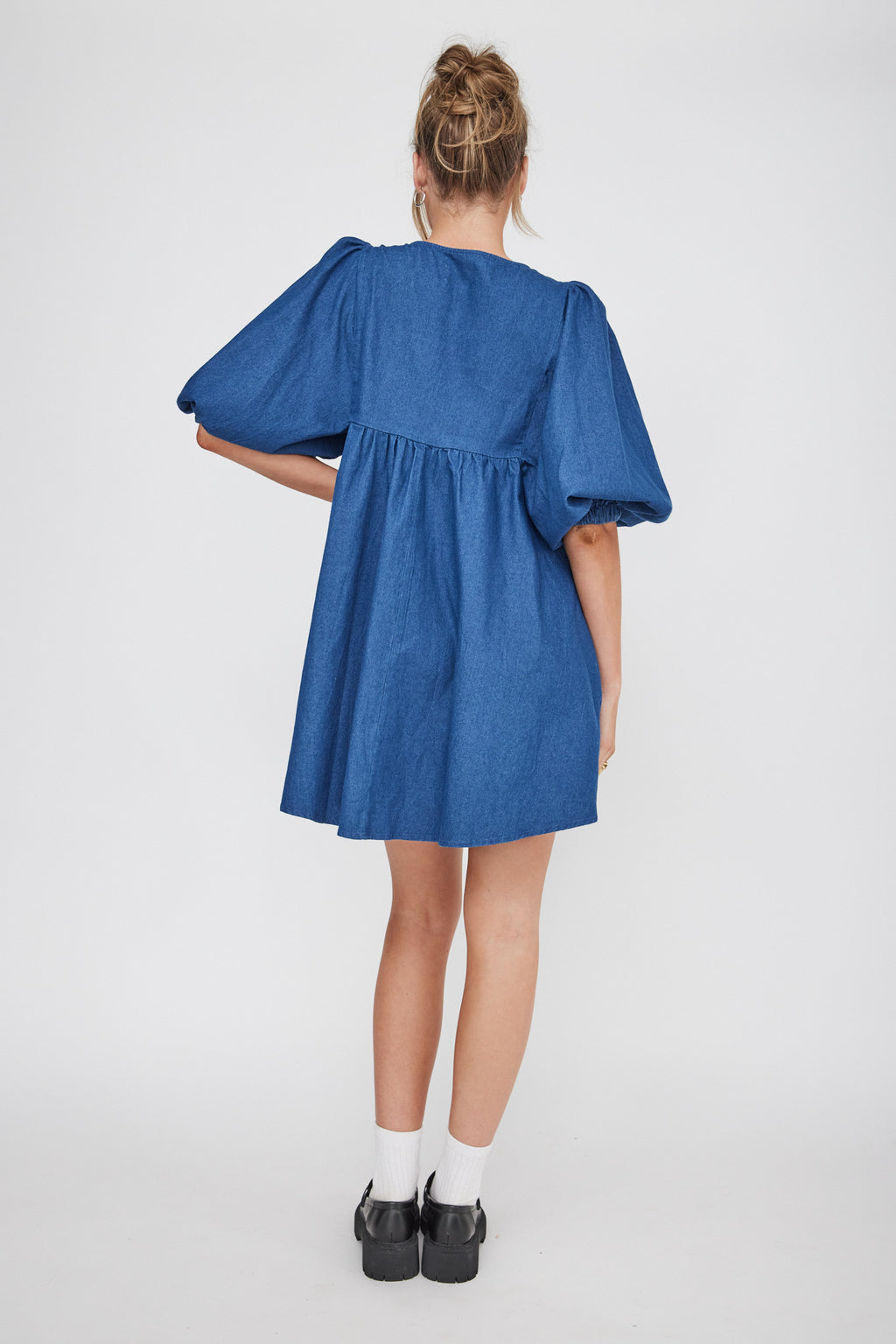 New Haven Puff Sleeve Swing Dress Indigo by Selfie Leslie Australia