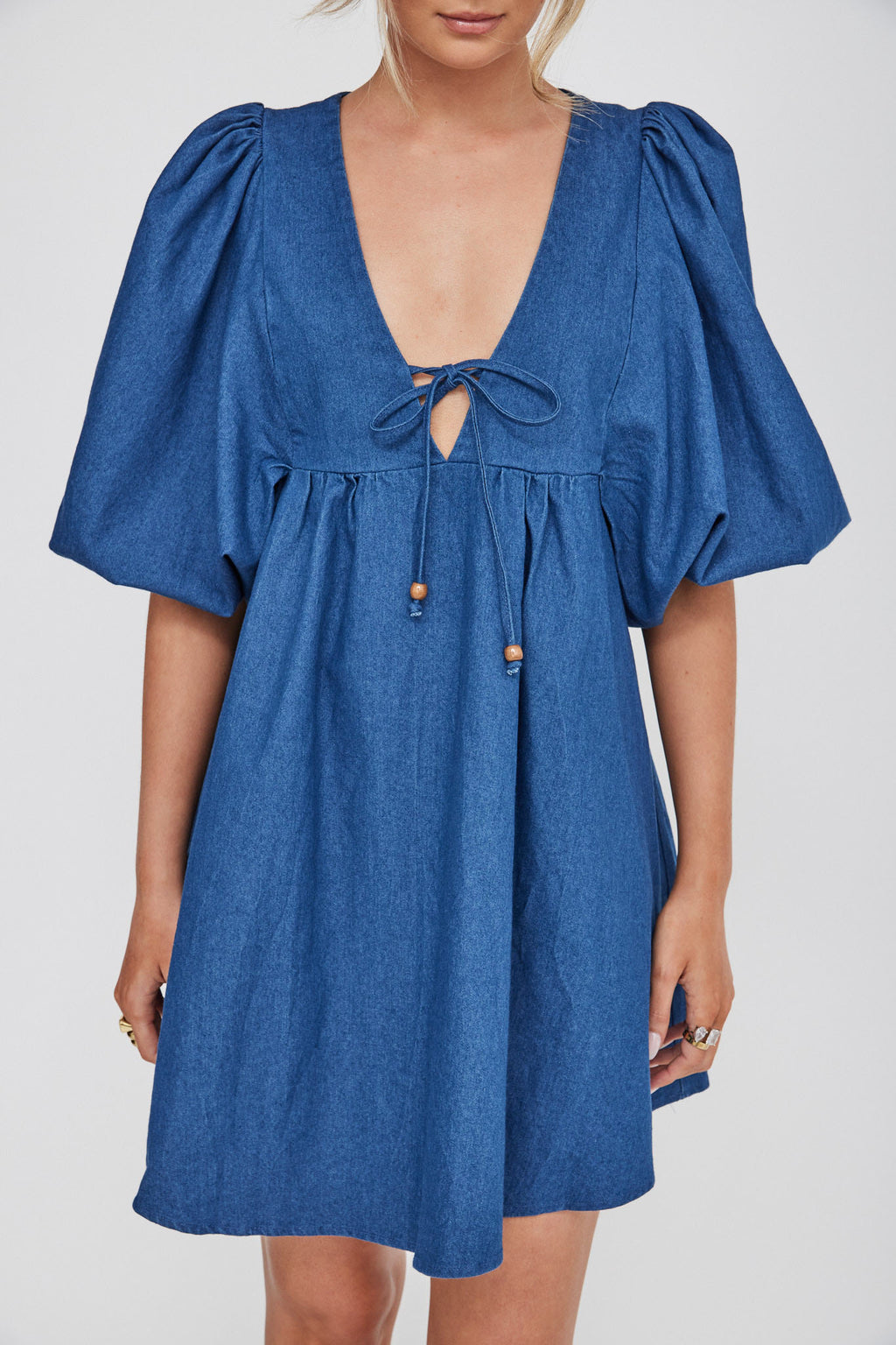 New Haven Puff Sleeve Swing Dress Indigo by Selfie Leslie Australia
