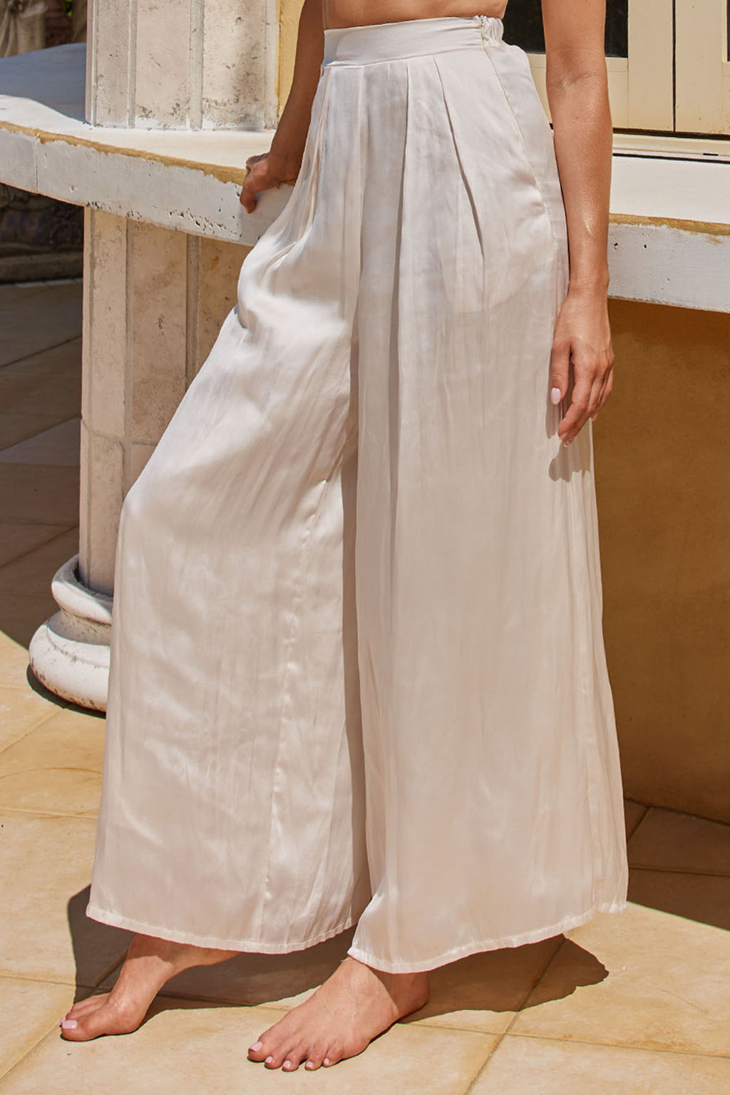Tammi Wide Leg Satin Pants Oyster by Selfie Leslie Australia