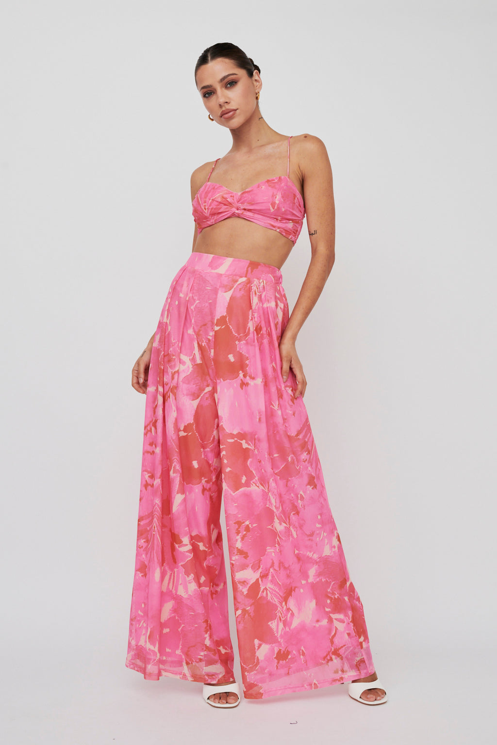 Tammi Tied Back Crop Top Print Blush by Selfie Leslie Australia