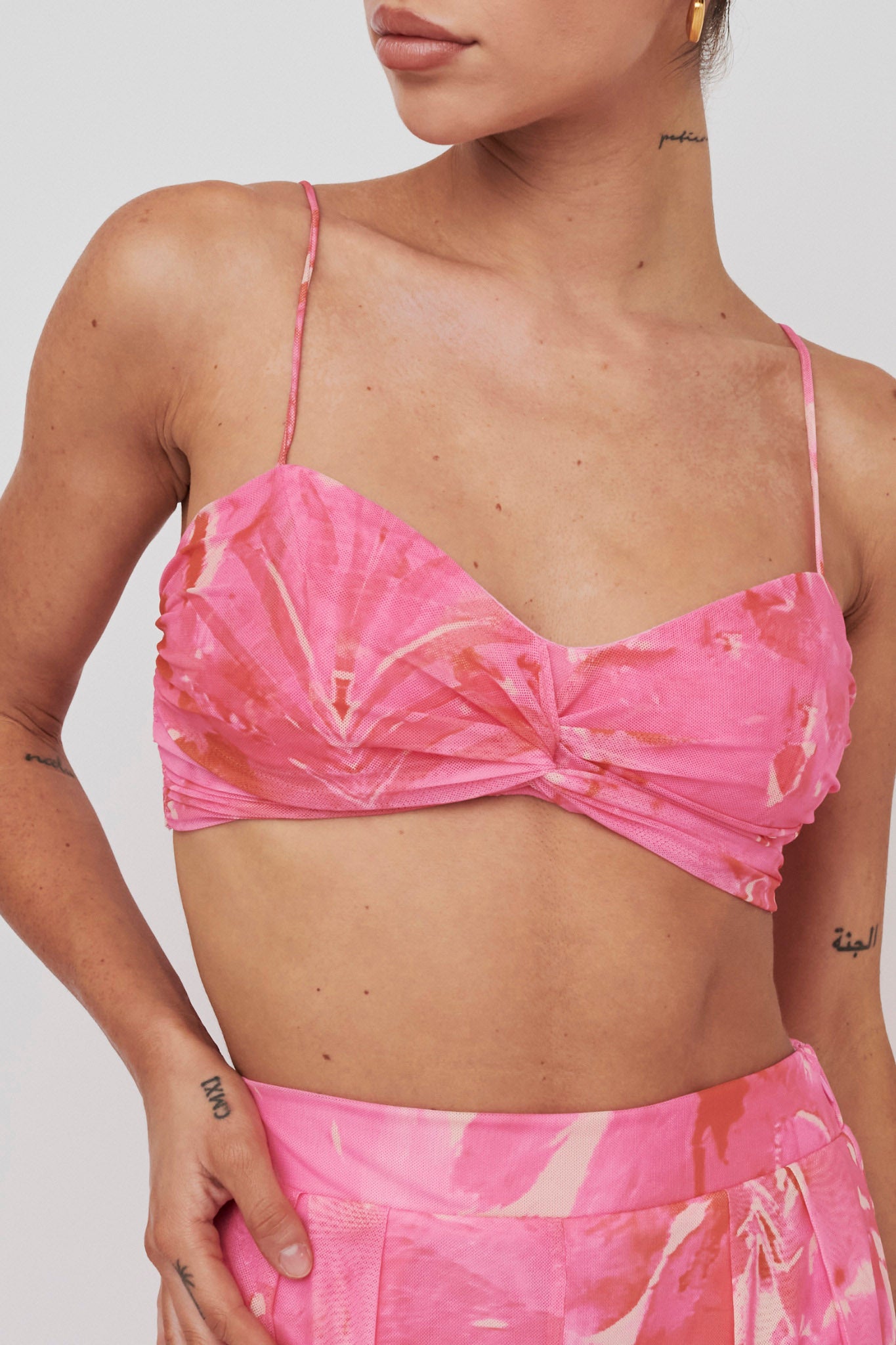 Tammi Tied Back Crop Top Print Blush by Selfie Leslie Australia