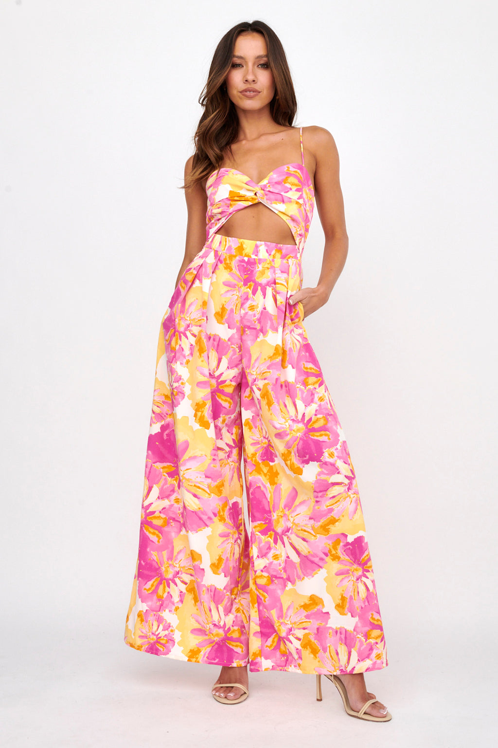Tammi Cut-Out Waist Jumpsuit Floral Blush by Selfie Leslie Australia