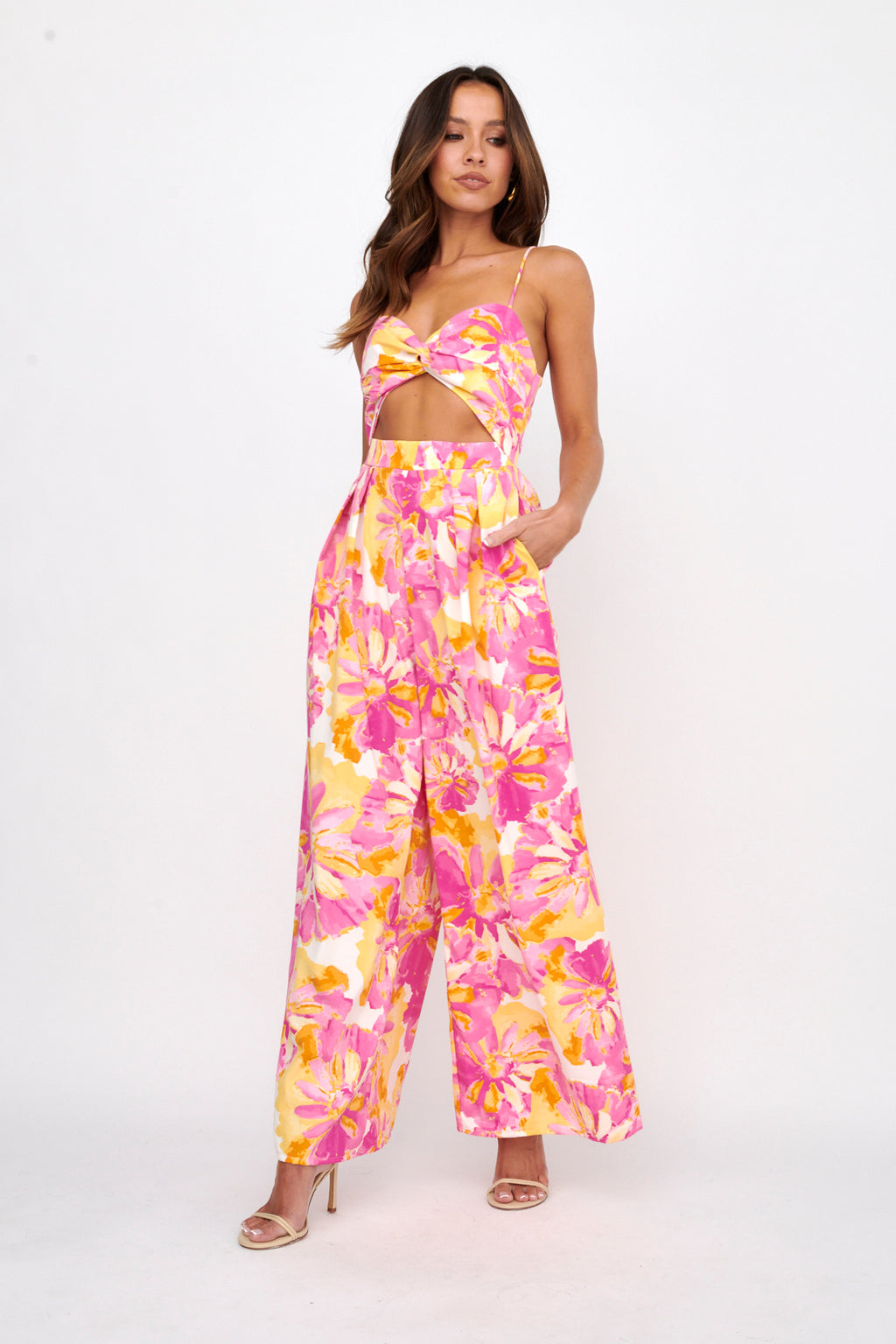 Tammi Cut-Out Waist Jumpsuit Floral Blush by Selfie Leslie Australia