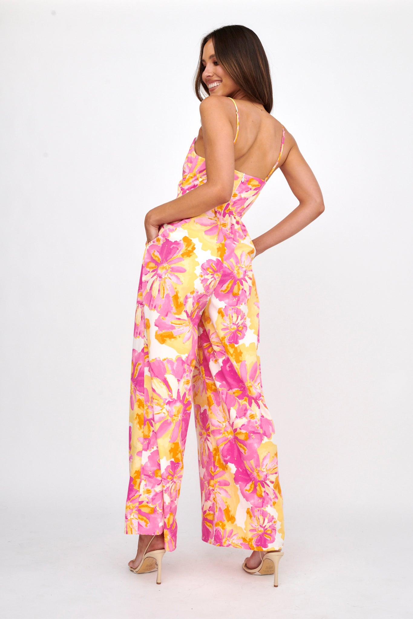 Tammi Cut-Out Waist Jumpsuit Floral Blush by Selfie Leslie Australia