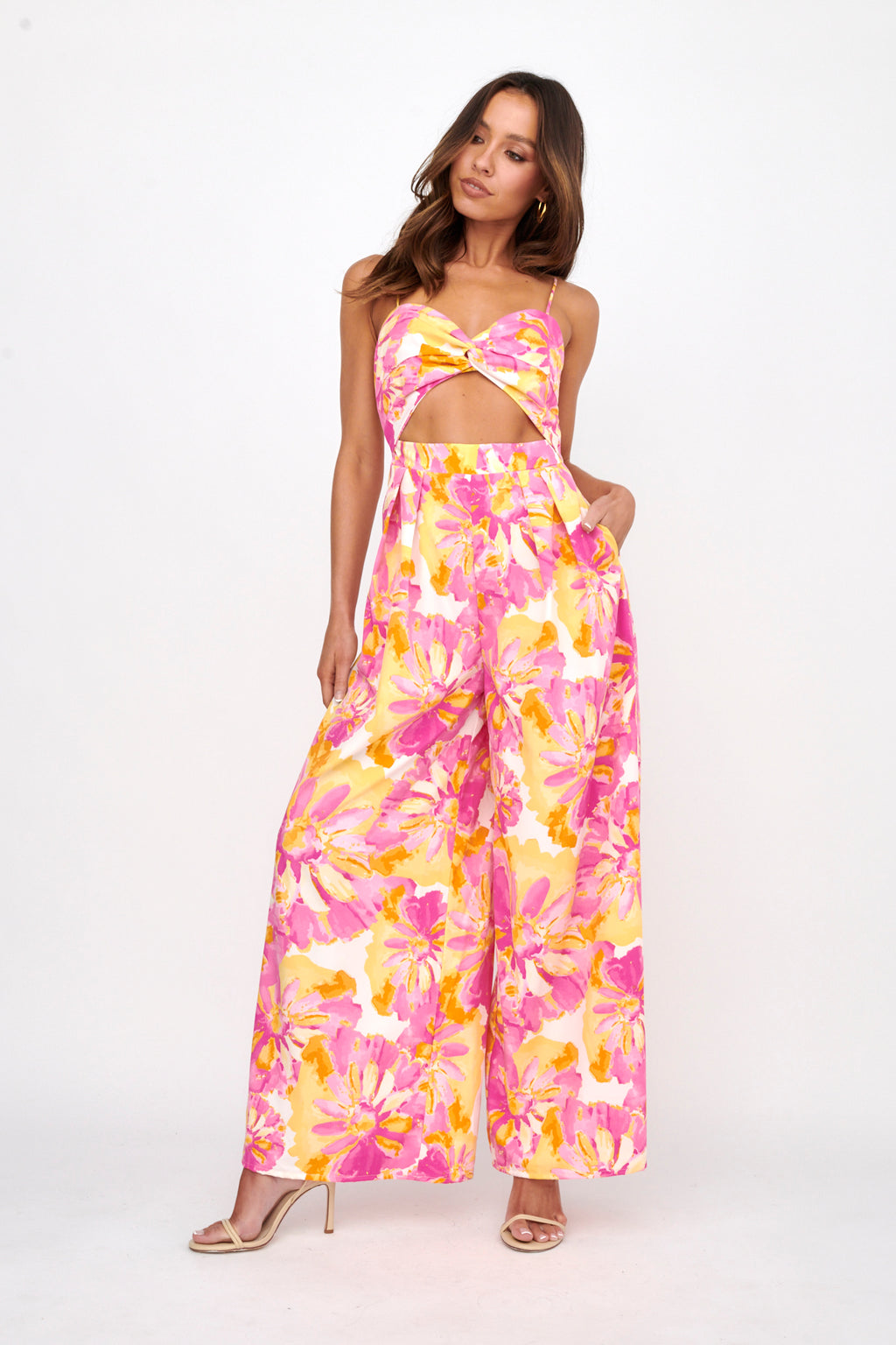 Tammi Cut-Out Waist Jumpsuit Floral Blush by Selfie Leslie Australia