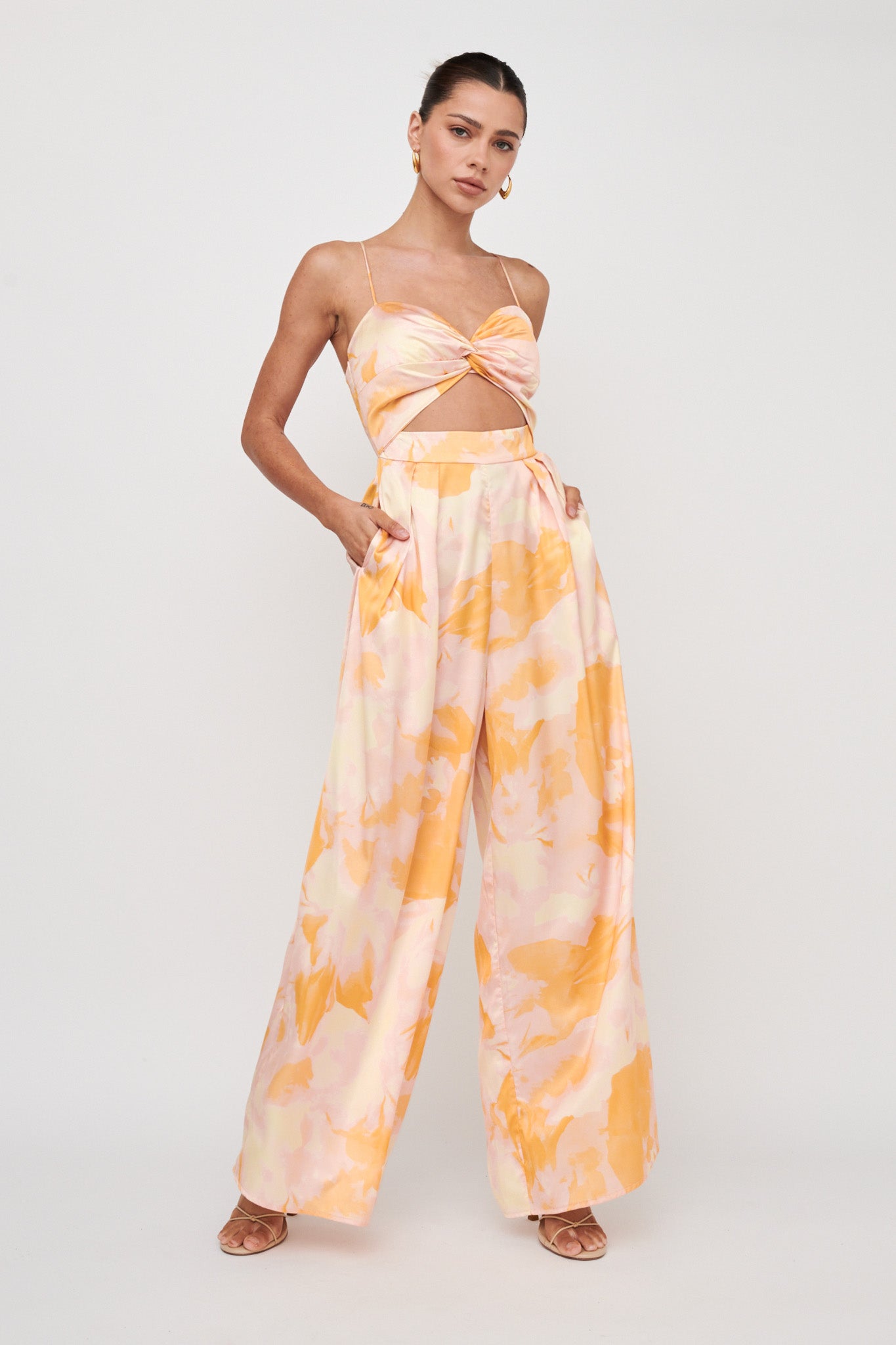 Tammi Cut-Out Waist Jumpsuit Abstract Yellow by Selfie Leslie Australia