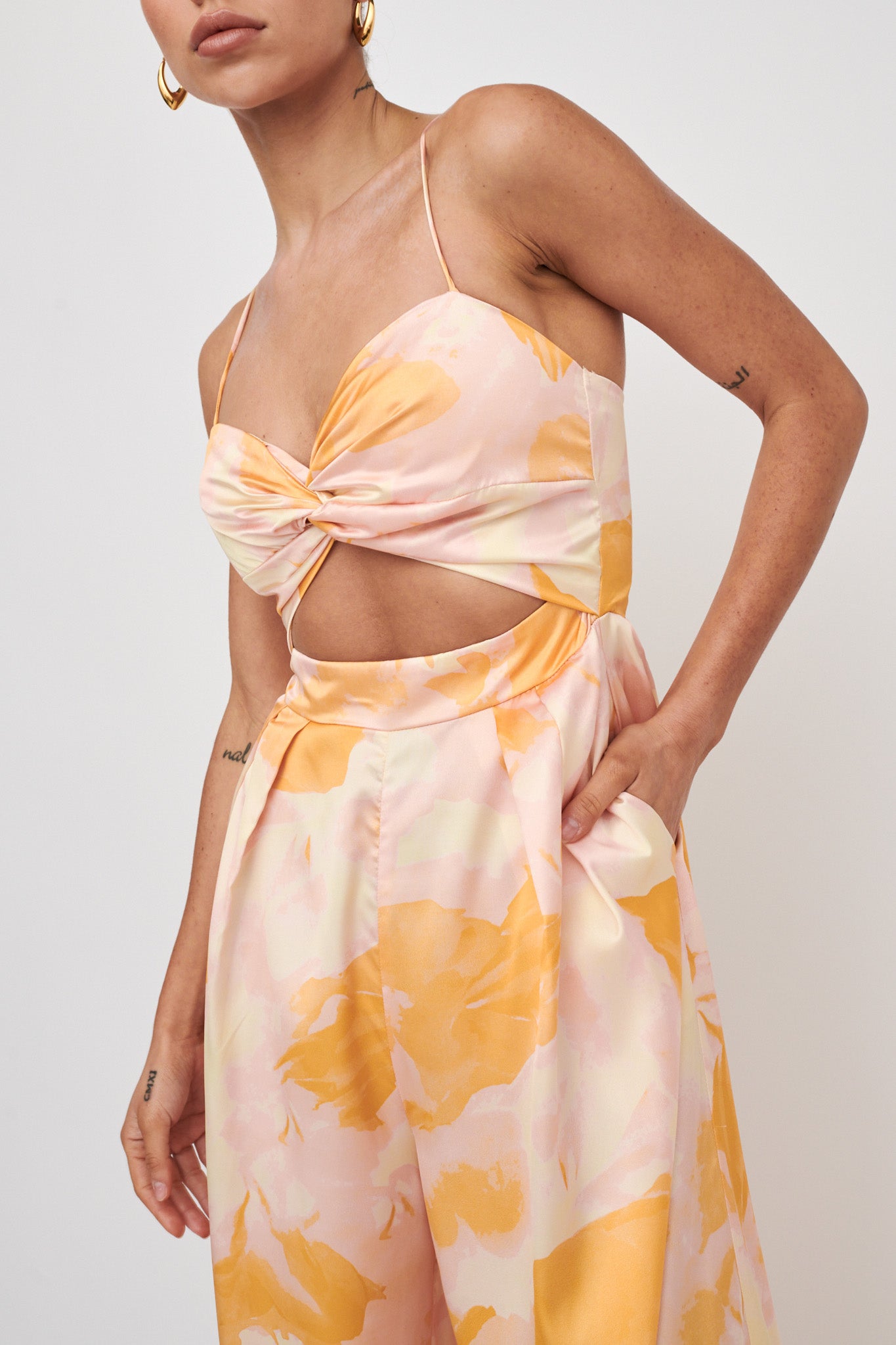 Tammi Cut-Out Waist Jumpsuit Abstract Yellow by Selfie Leslie Australia