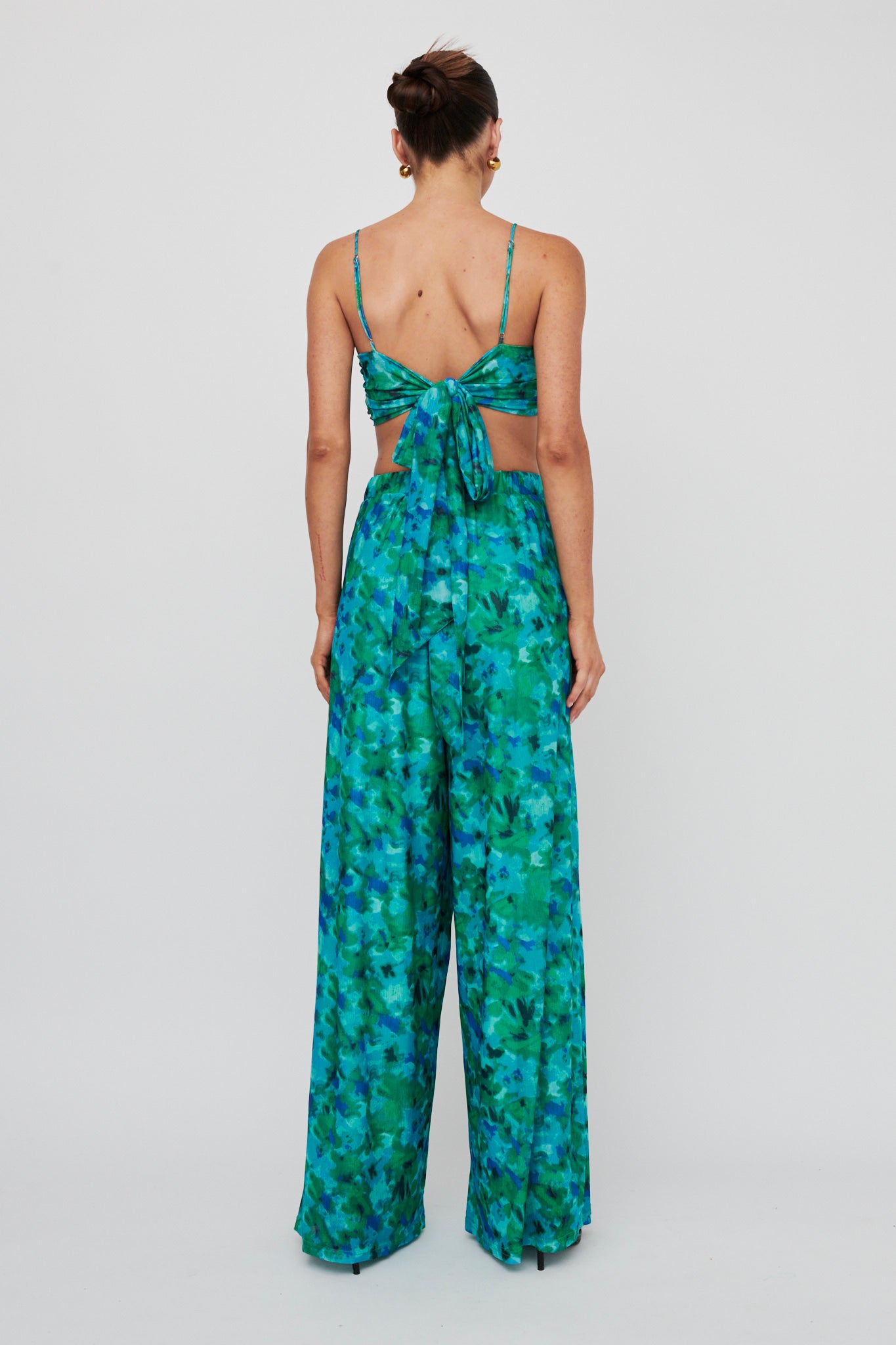 Tammi Wide Leg Satin Pants Floral Green by Selfie Leslie Australia