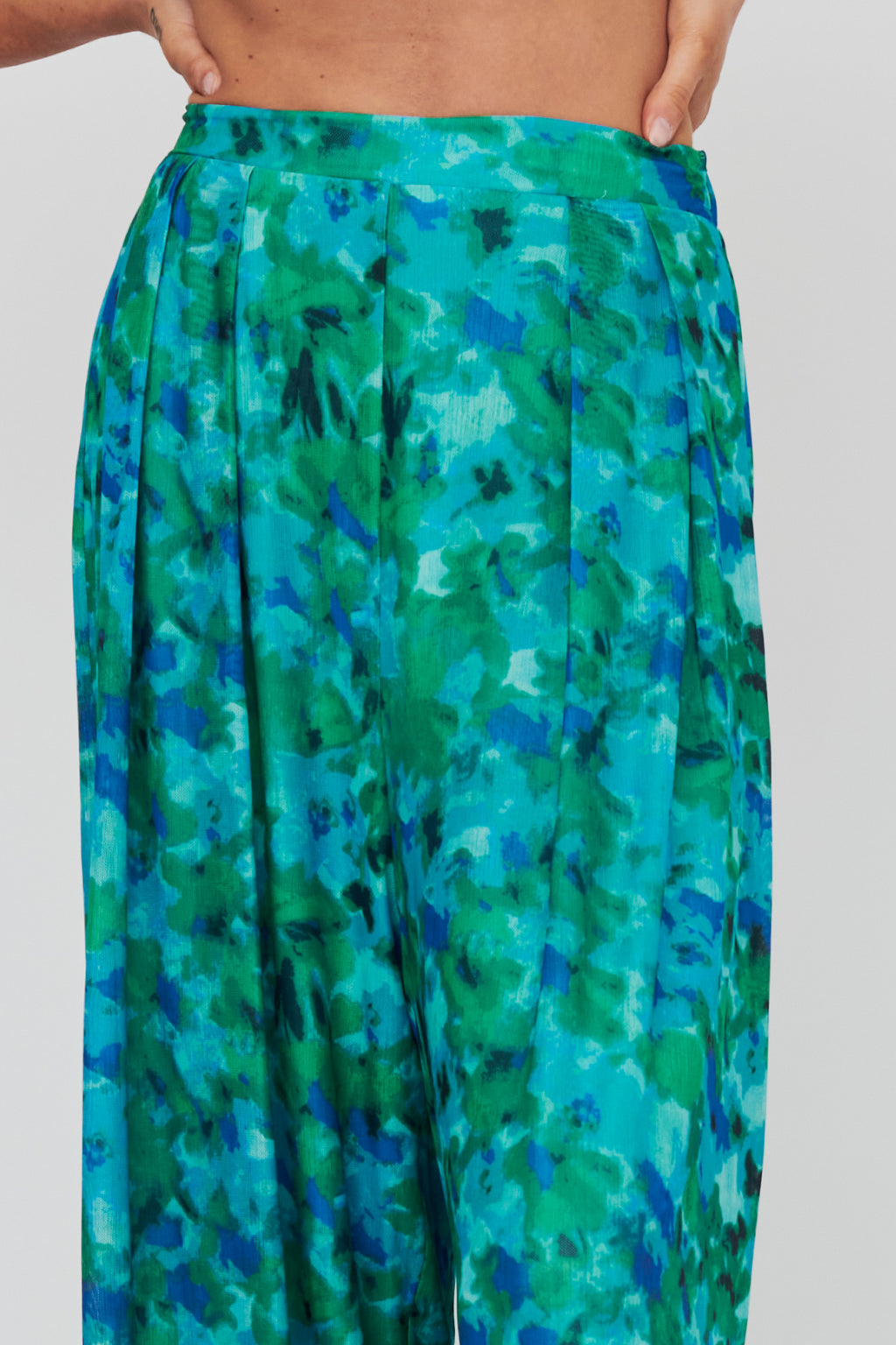 Tammi Wide Leg Satin Pants Floral Green by Selfie Leslie Australia