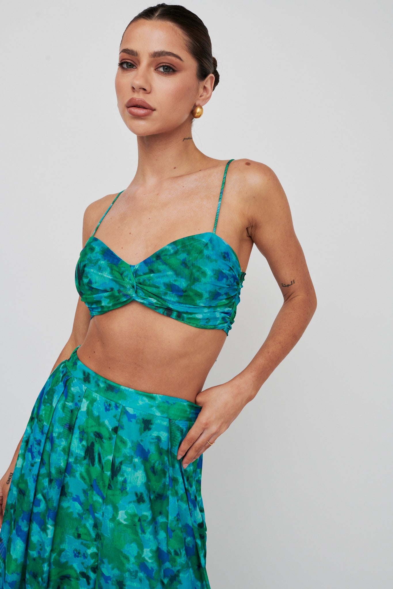 Tammi Tied Back Crop Top Floral Green by Selfie Leslie Australia