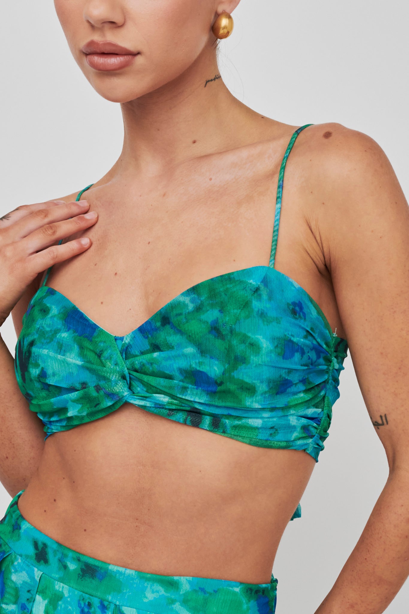 Tammi Tied Back Crop Top Floral Green by Selfie Leslie Australia