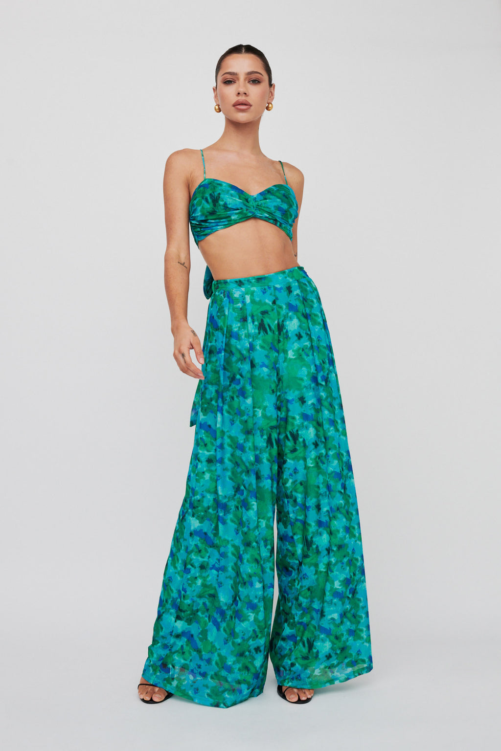 Tammi Tied Back Crop Top Floral Green by Selfie Leslie Australia