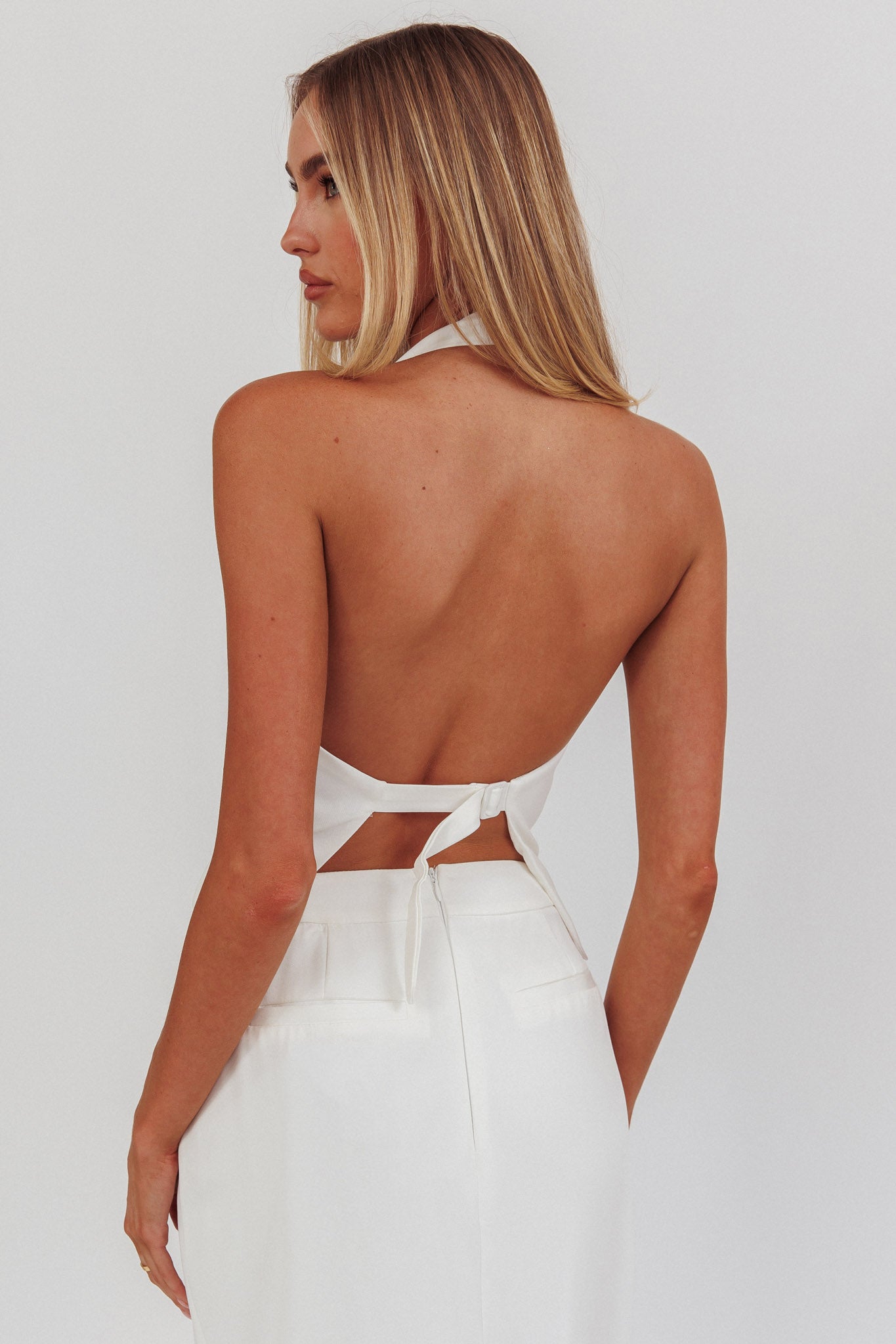 Tammi Halter Buckle Vest Top Off White by Selfie Leslie Australia