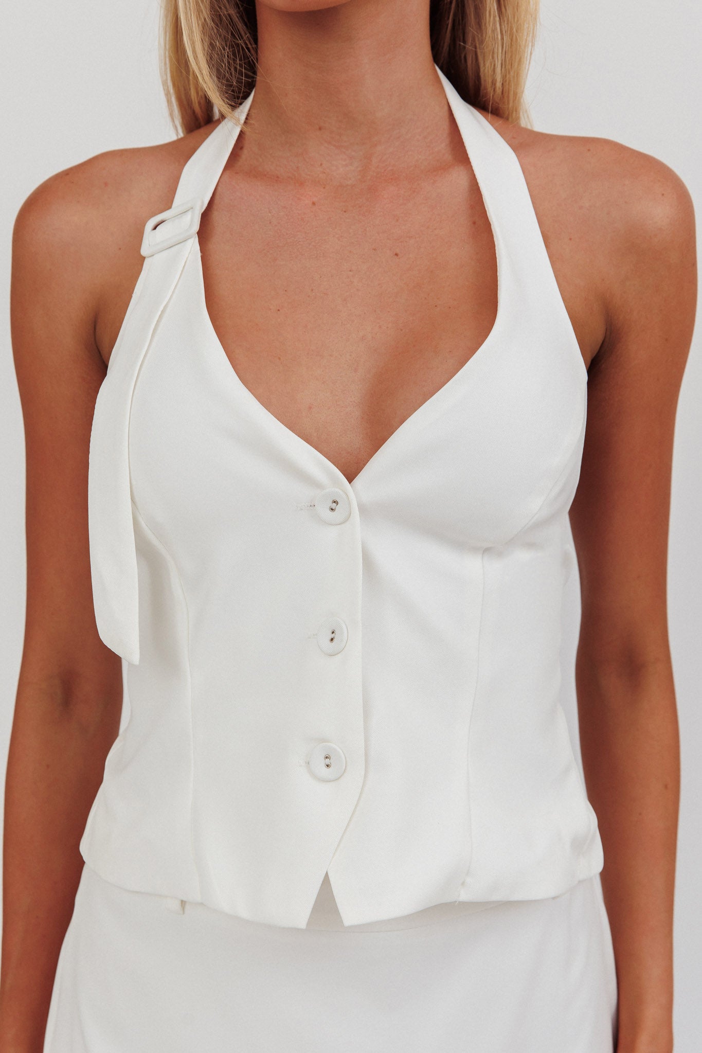 Tammi Halter Buckle Vest Top Off White by Selfie Leslie Australia