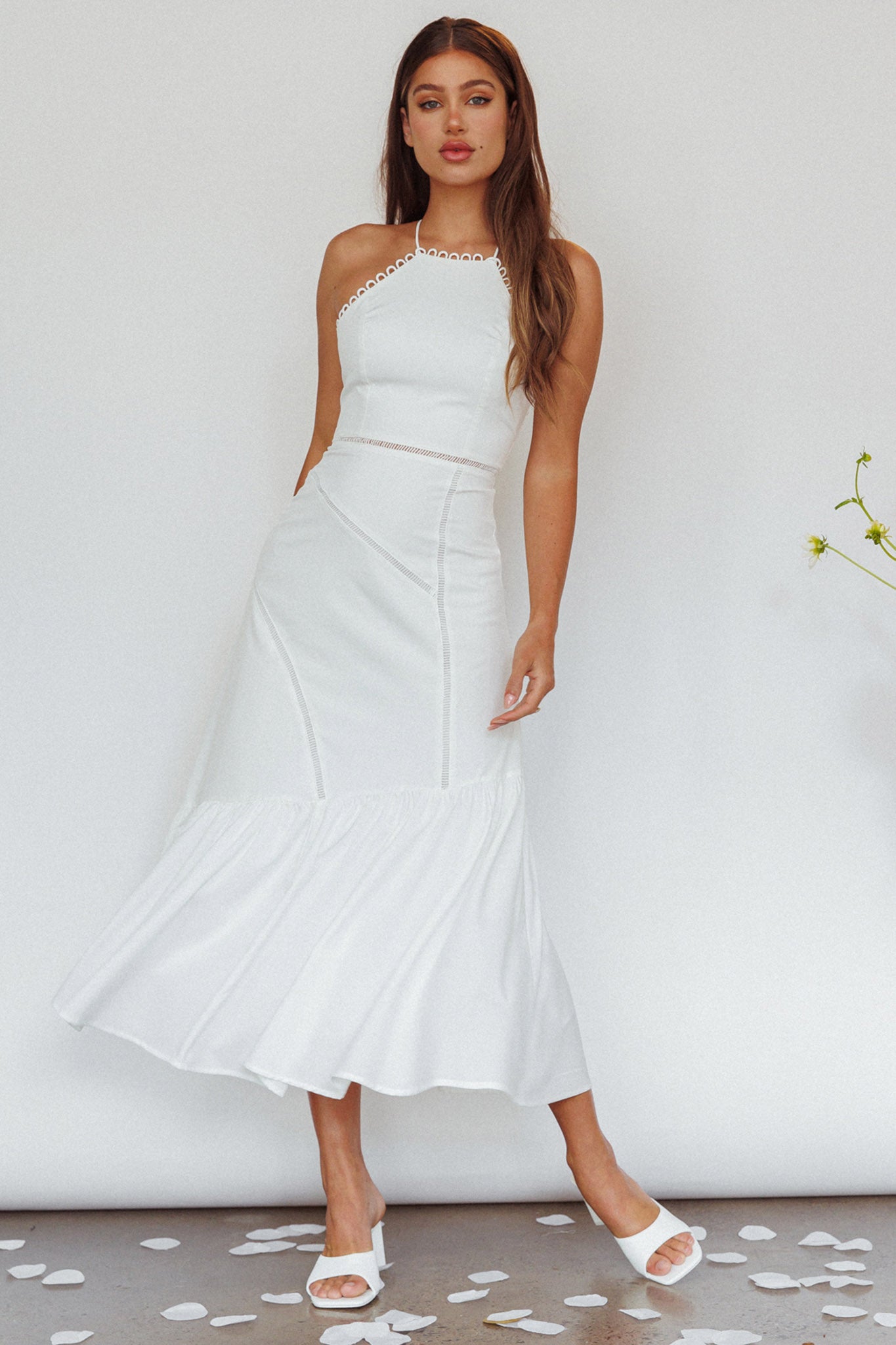 Felini Criss-Cross Back Flounce Midi Dress White by Selfie Leslie Australia