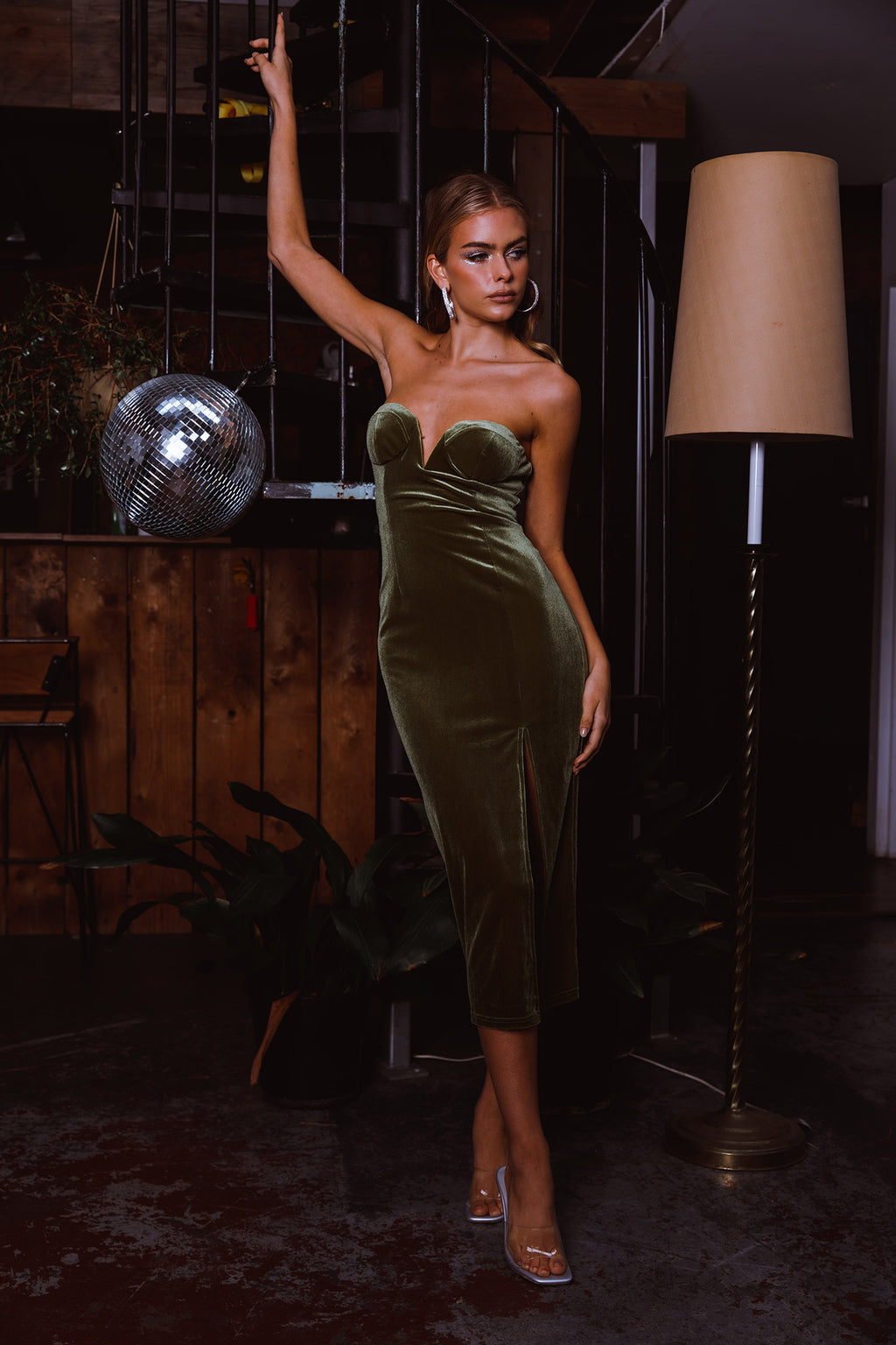 Must Be Fate Velvet Midi Dress Olive by Selfie Leslie Australia