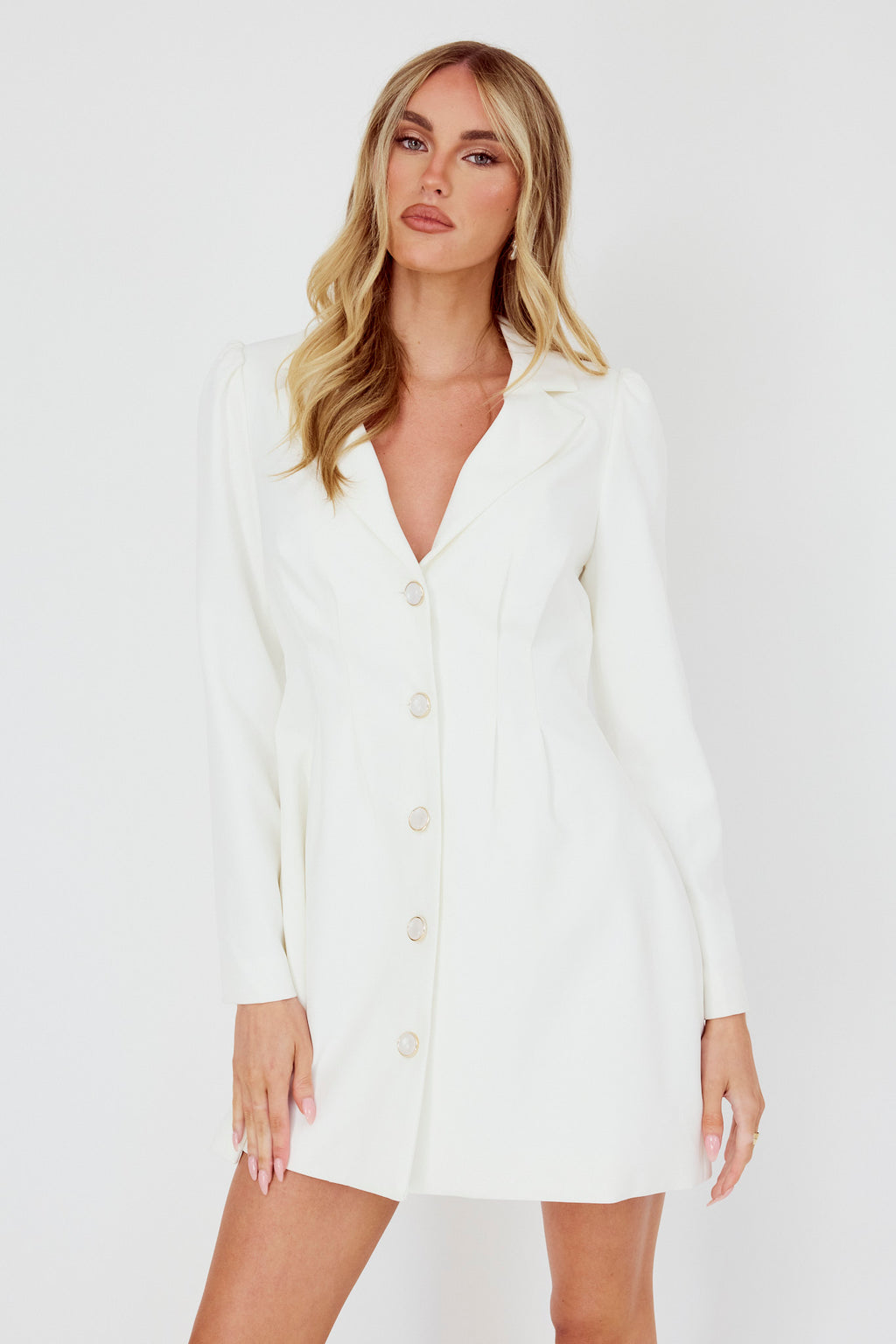 Miracle Button Front Pintuck Mini Dress White by Selfie Leslie Australia