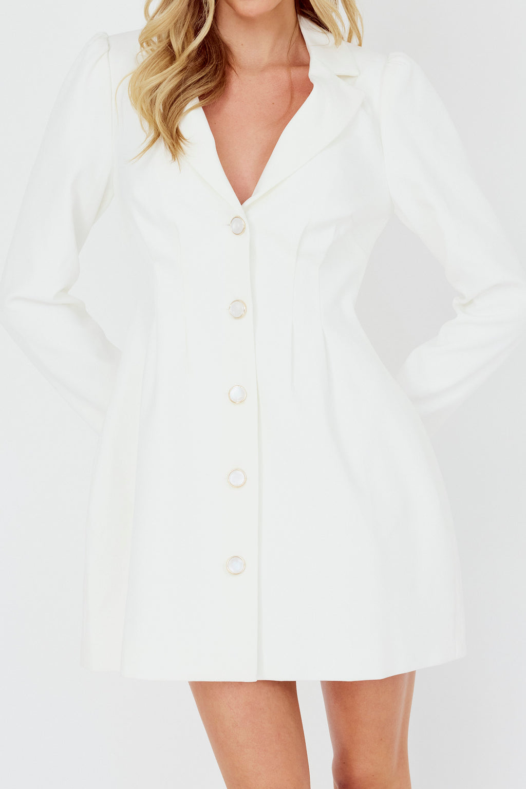 Miracle Button Front Pintuck Mini Dress White by Selfie Leslie Australia