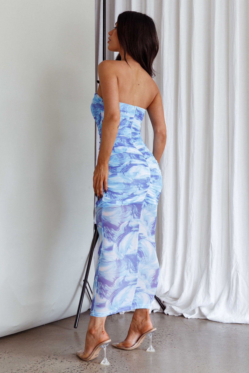 Logan Strapless Ruched Midi Dress Blue by Selfie Leslie Australia