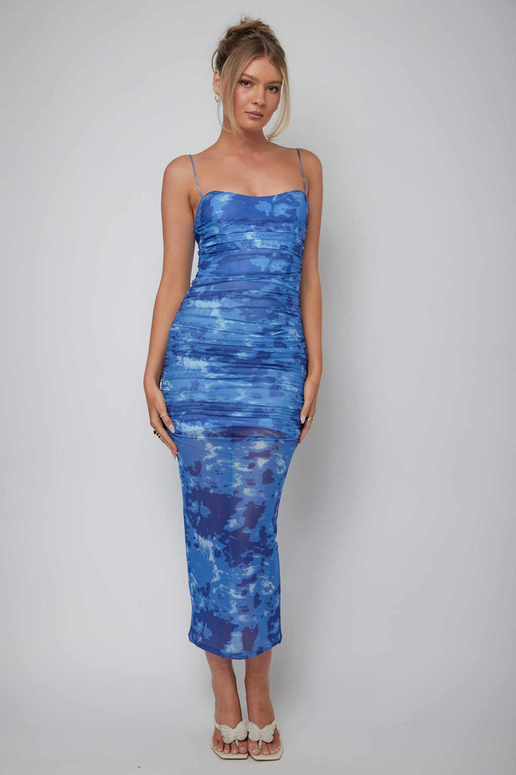 Logan Strapless Ruched Midi Dress Mottled Blue by Selfie Leslie Australia