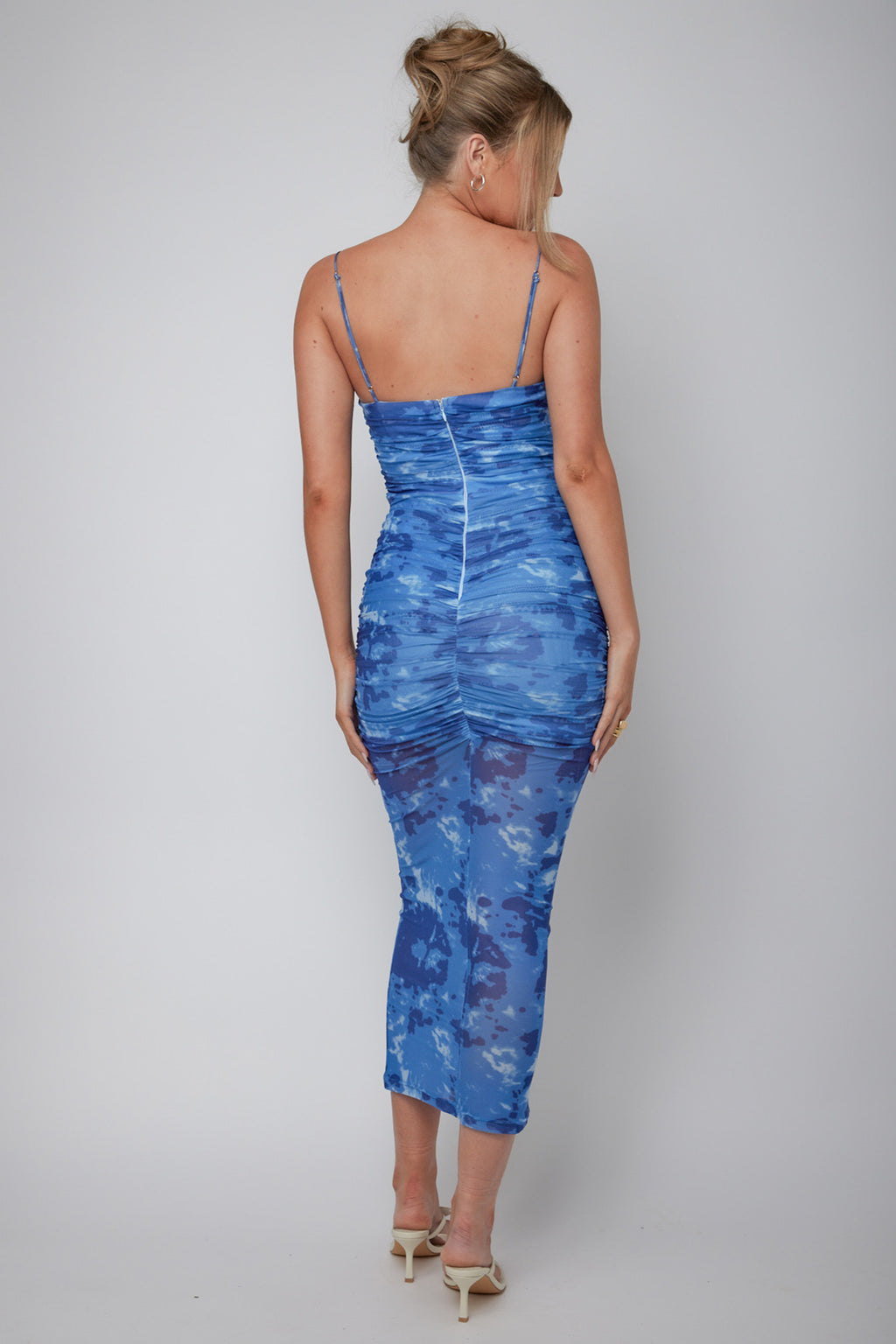 Logan Strapless Ruched Midi Dress Mottled Blue by Selfie Leslie Australia