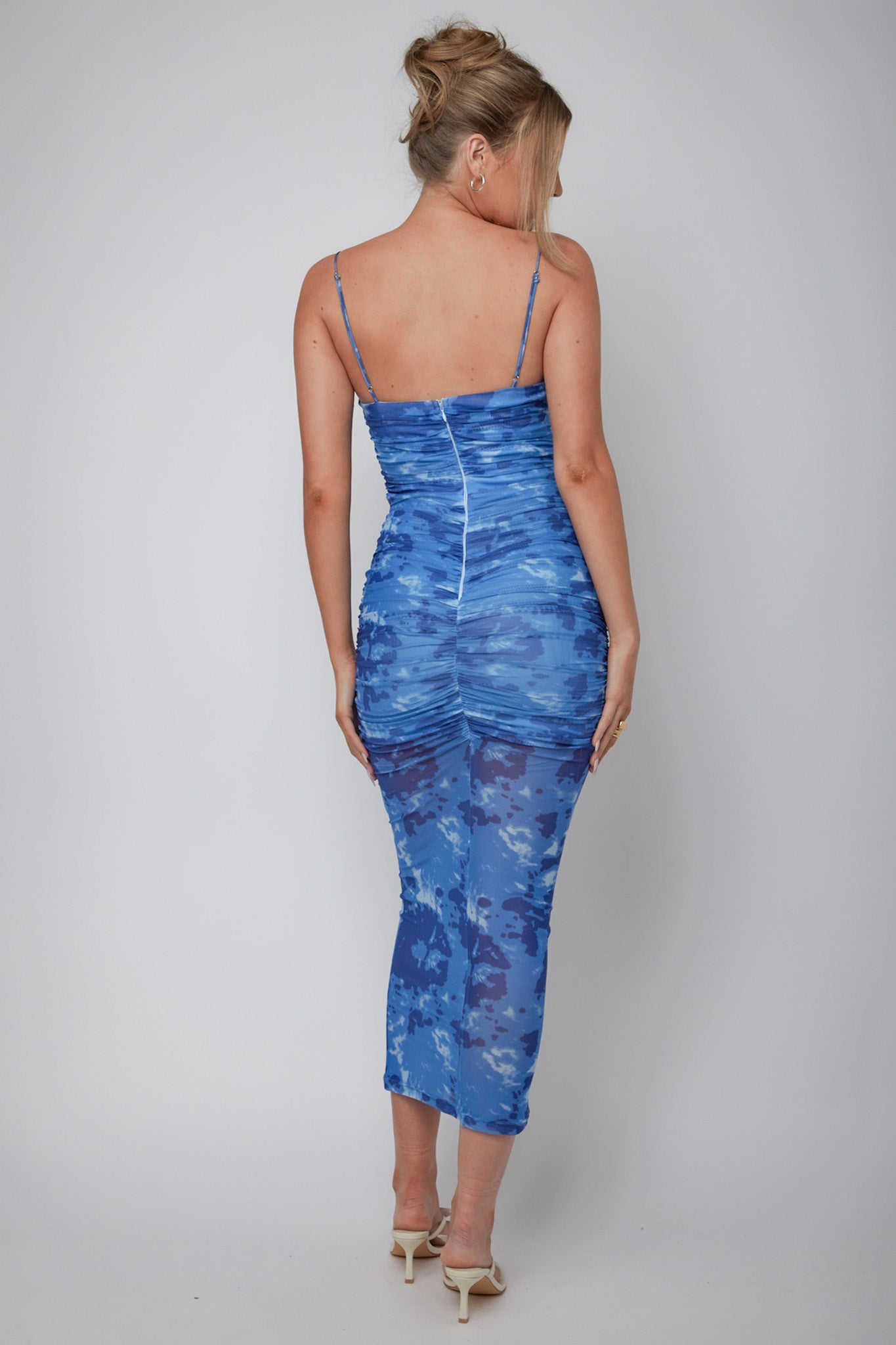 Logan Strapless Ruched Midi Dress Mottled Blue by Selfie Leslie Australia