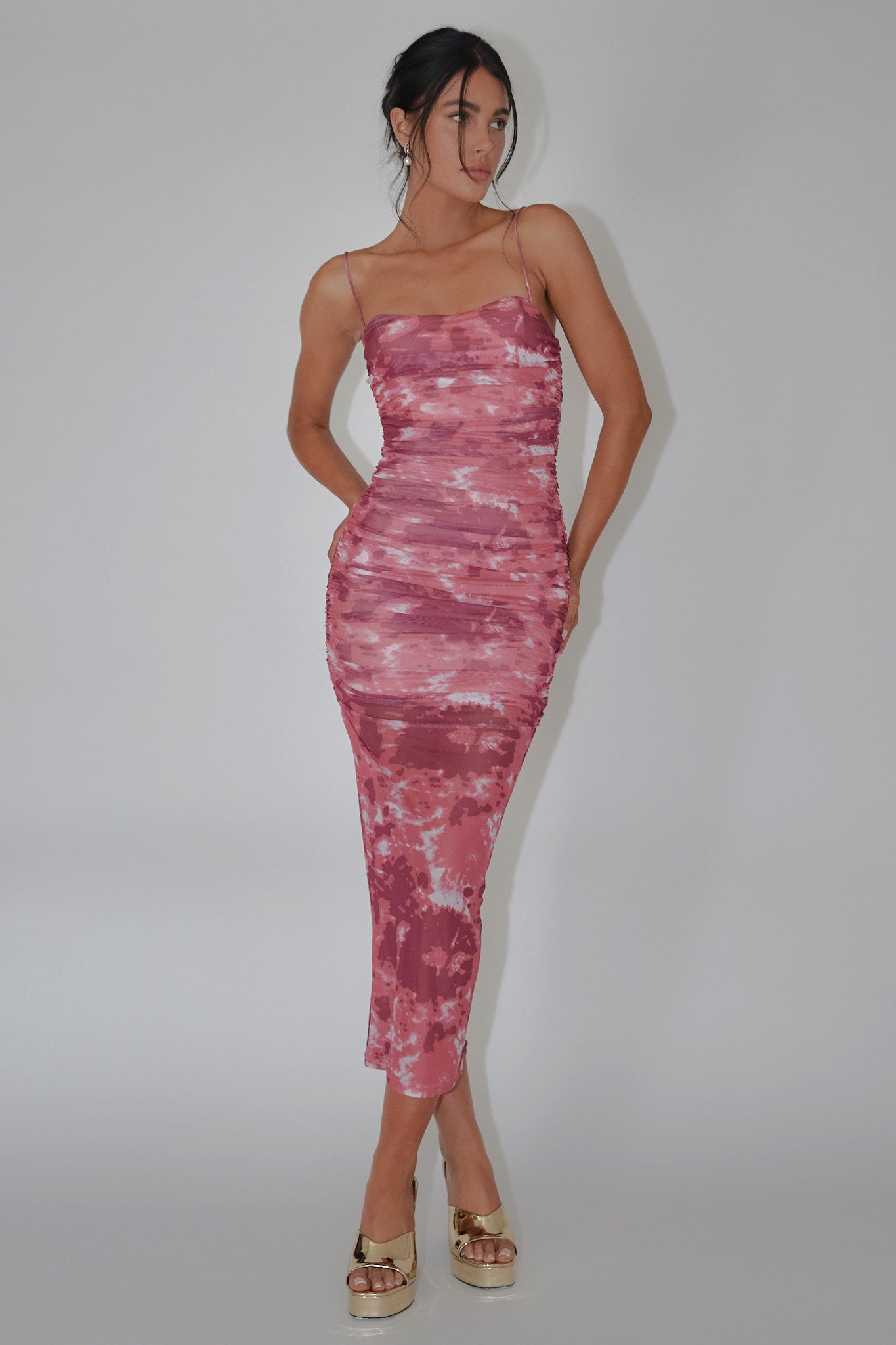 Logan Strapless Ruched Midi Dress Print Wine by Selfie Leslie Australia