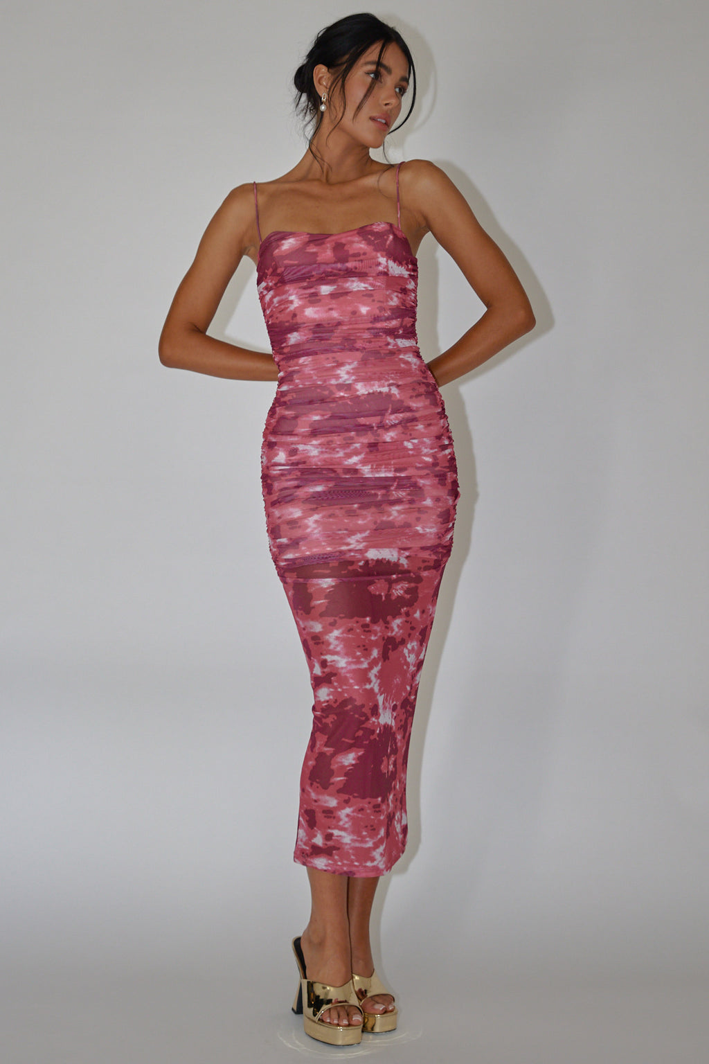 Logan Strapless Ruched Midi Dress Print Wine by Selfie Leslie Australia