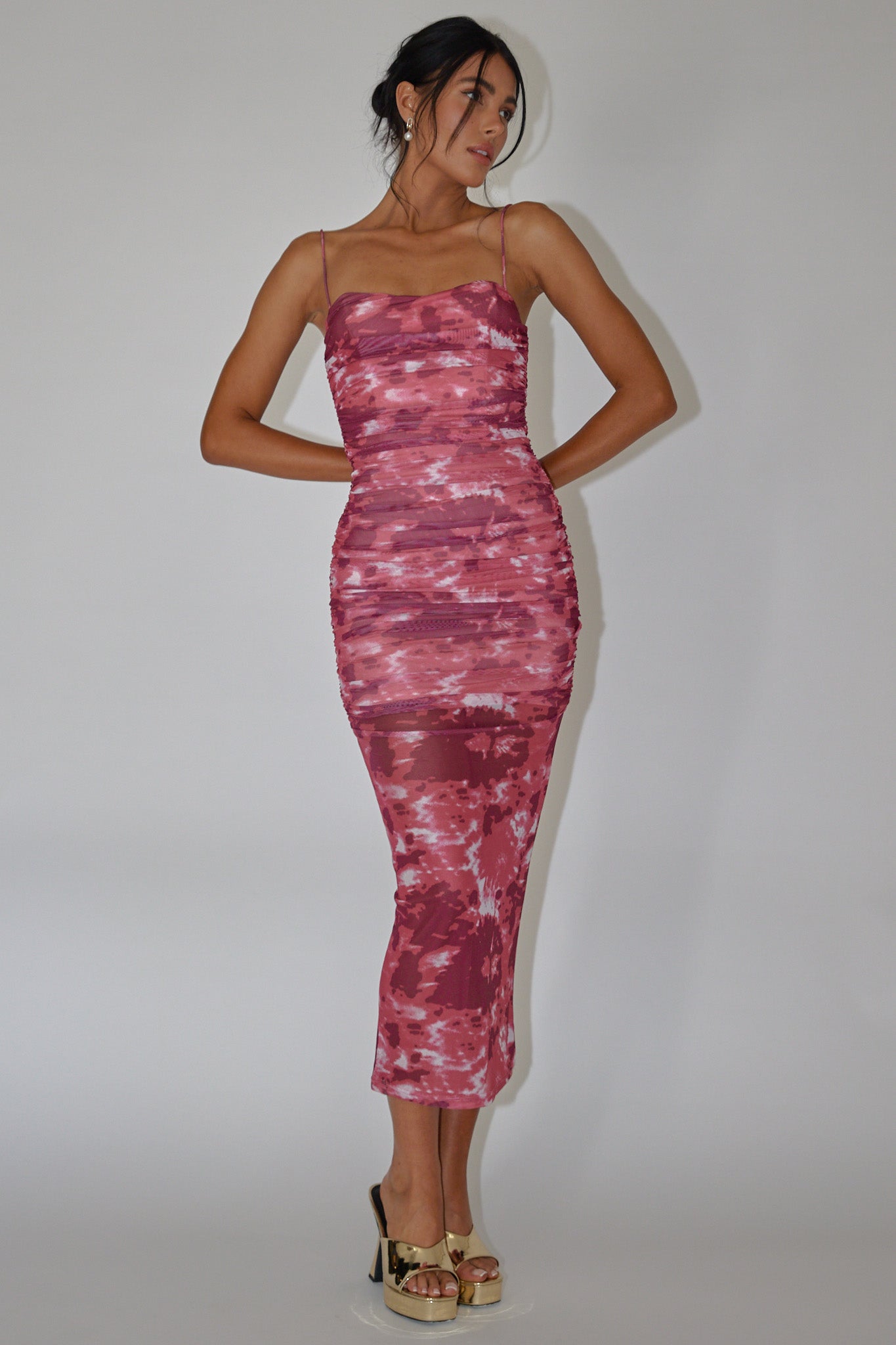 Logan Strapless Ruched Midi Dress Print Wine by Selfie Leslie Australia