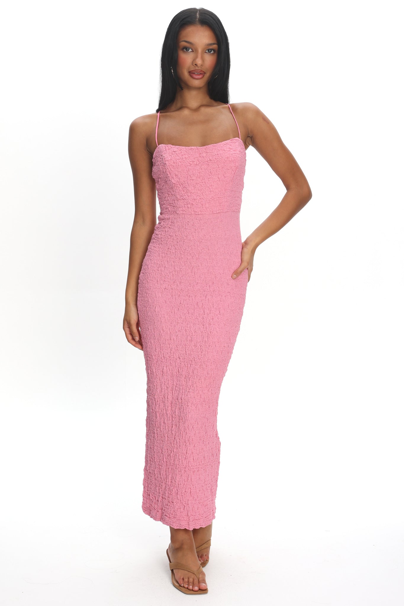 Logan Cami Strap Midi Dress Embellished Pink by Selfie Leslie Australia