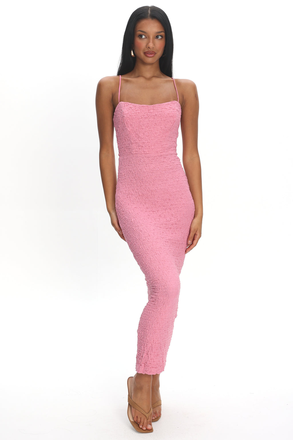 Logan Cami Strap Midi Dress Embellished Pink by Selfie Leslie Australia