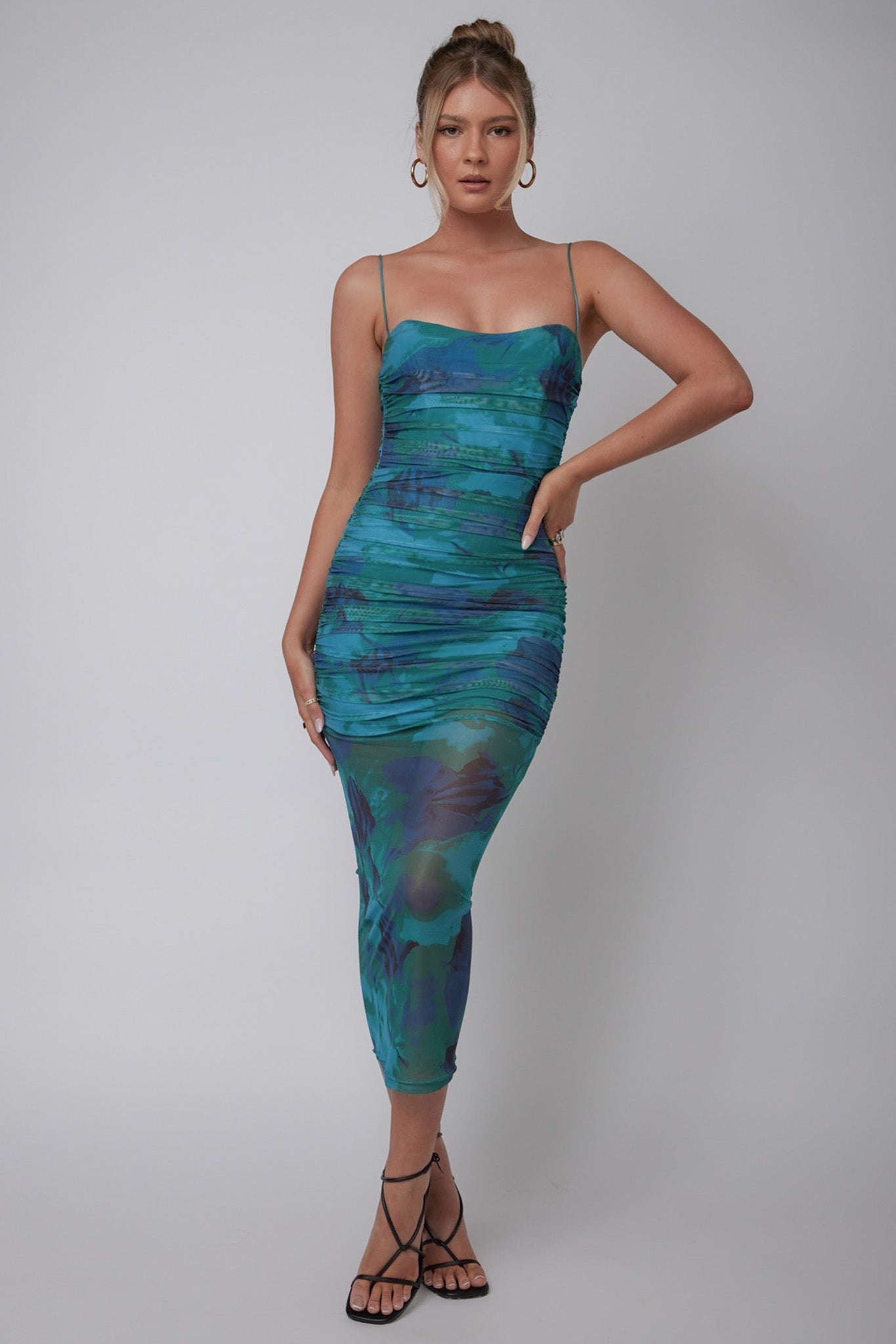 Logan Cami Strap Midi Dress Floral Green by Selfie Leslie Australia