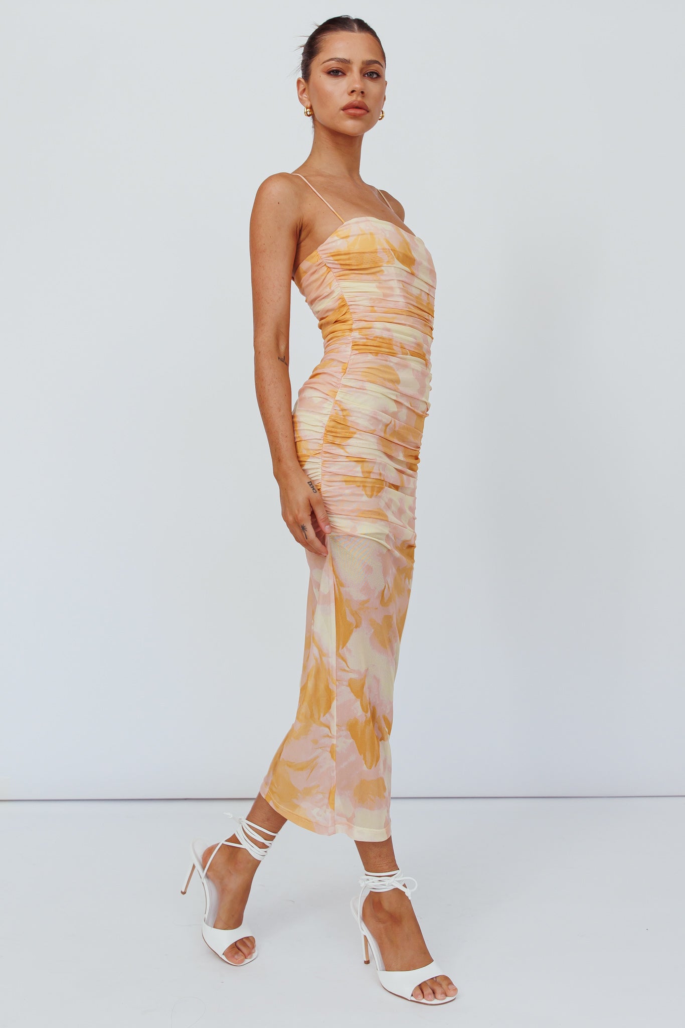 Logan Cami Strap Midi Dress Floral Yellow by Selfie Leslie Australia