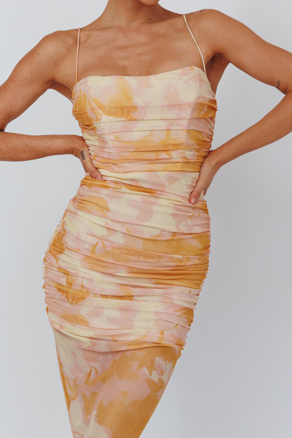 Logan Cami Strap Midi Dress Floral Yellow by Selfie Leslie Australia