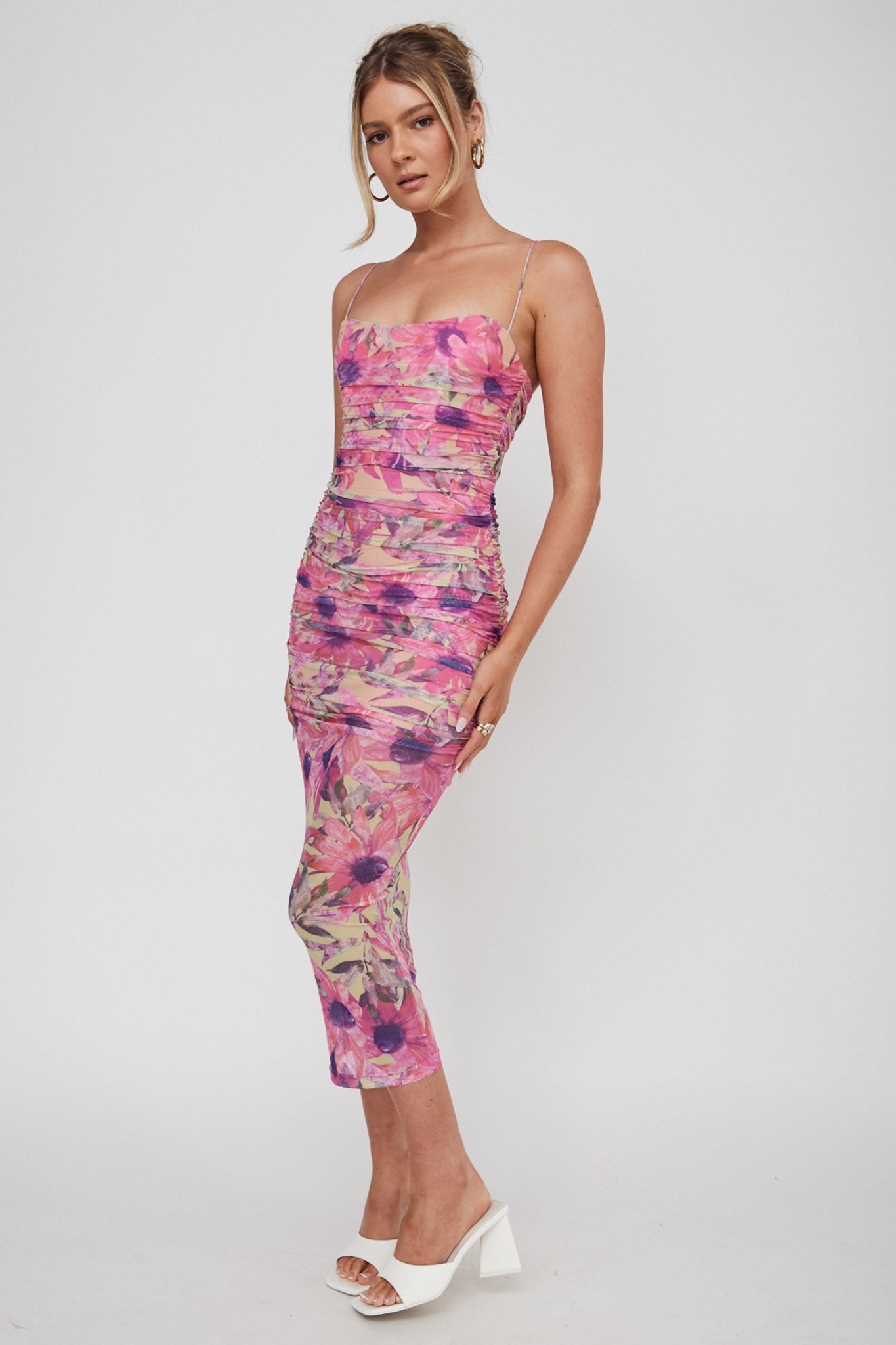 Logan Cami Strap Midi Dress Flower Pink by Selfie Leslie Australia