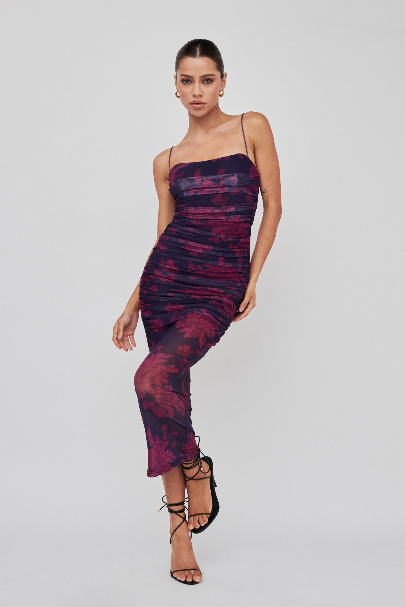 Logan Cami Strap Midi Dress Flower Grape by Selfie Leslie Australia