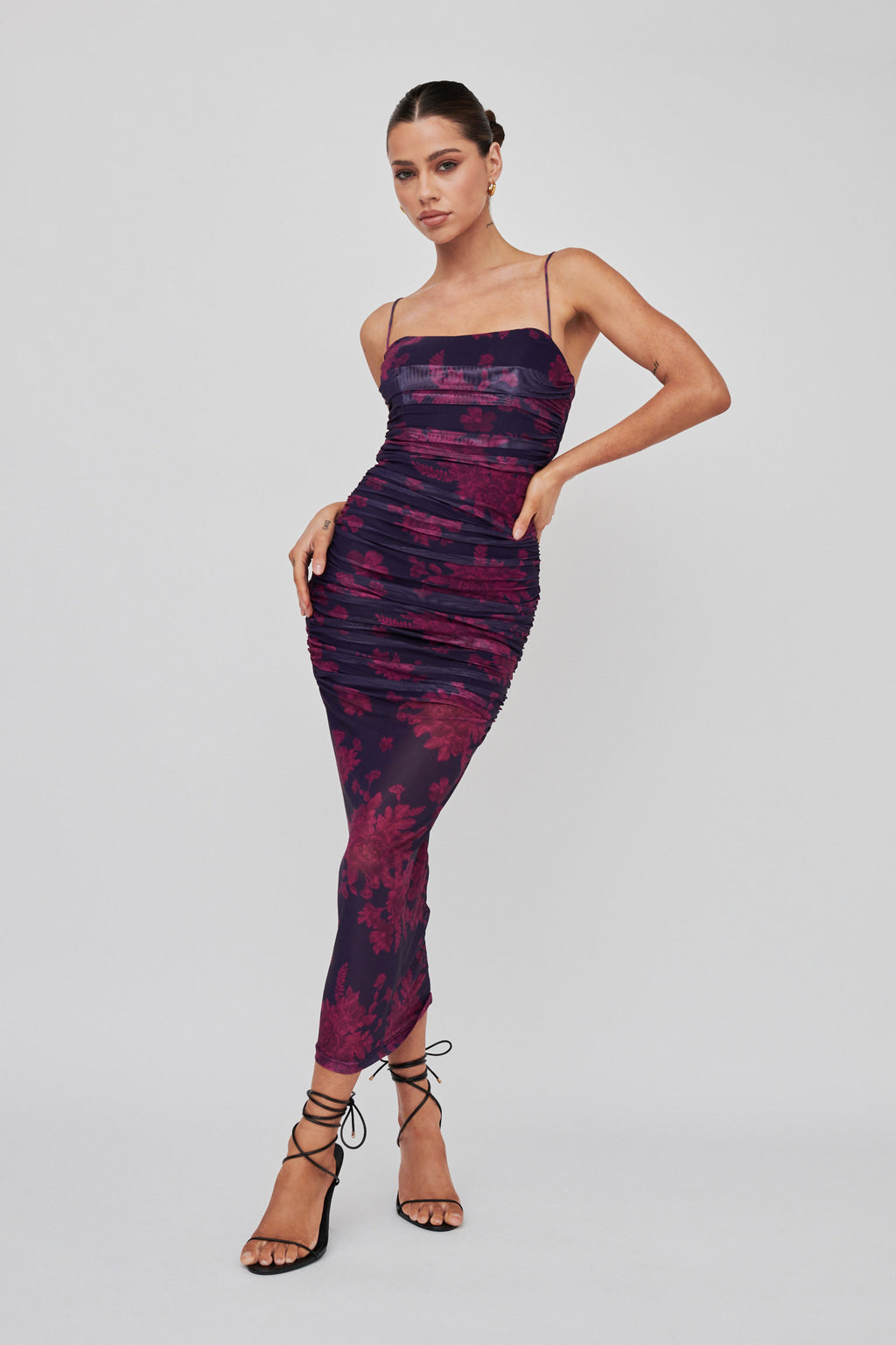 Logan Cami Strap Midi Dress Flower Grape by Selfie Leslie Australia