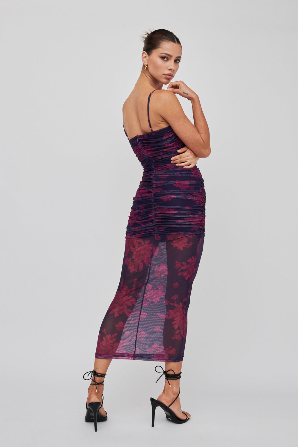 Logan Cami Strap Midi Dress Flower Grape by Selfie Leslie Australia