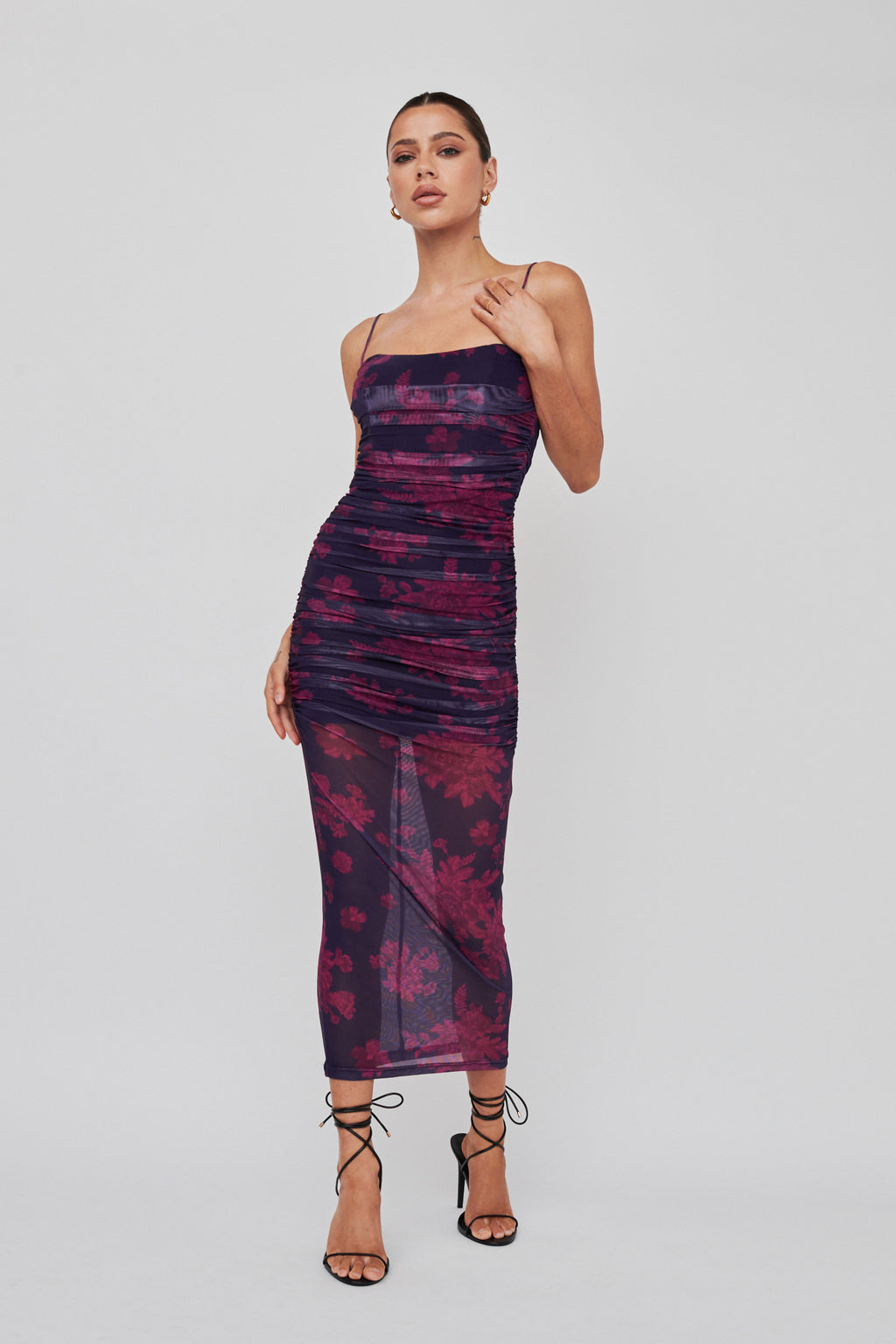 Logan Cami Strap Midi Dress Flower Grape by Selfie Leslie Australia