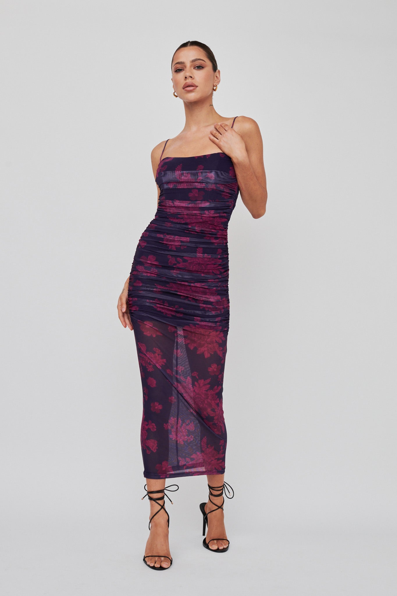 Logan Cami Strap Midi Dress Flower Grape by Selfie Leslie Australia