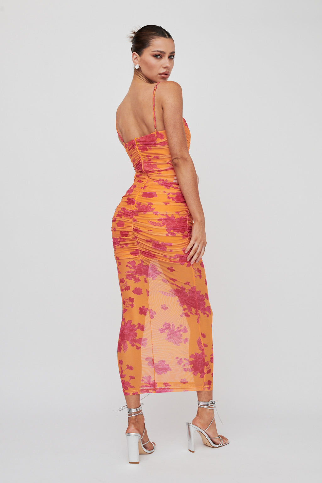 Logan Cami Strap Midi Dress Flower Orange by Selfie Leslie Australia