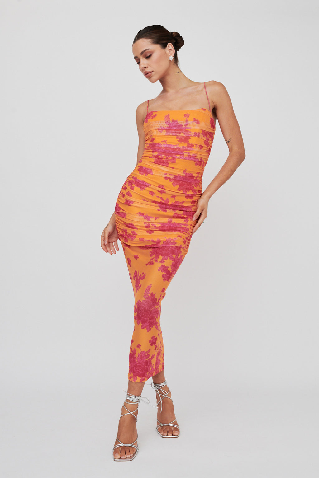 Logan Cami Strap Midi Dress Flower Orange by Selfie Leslie Australia